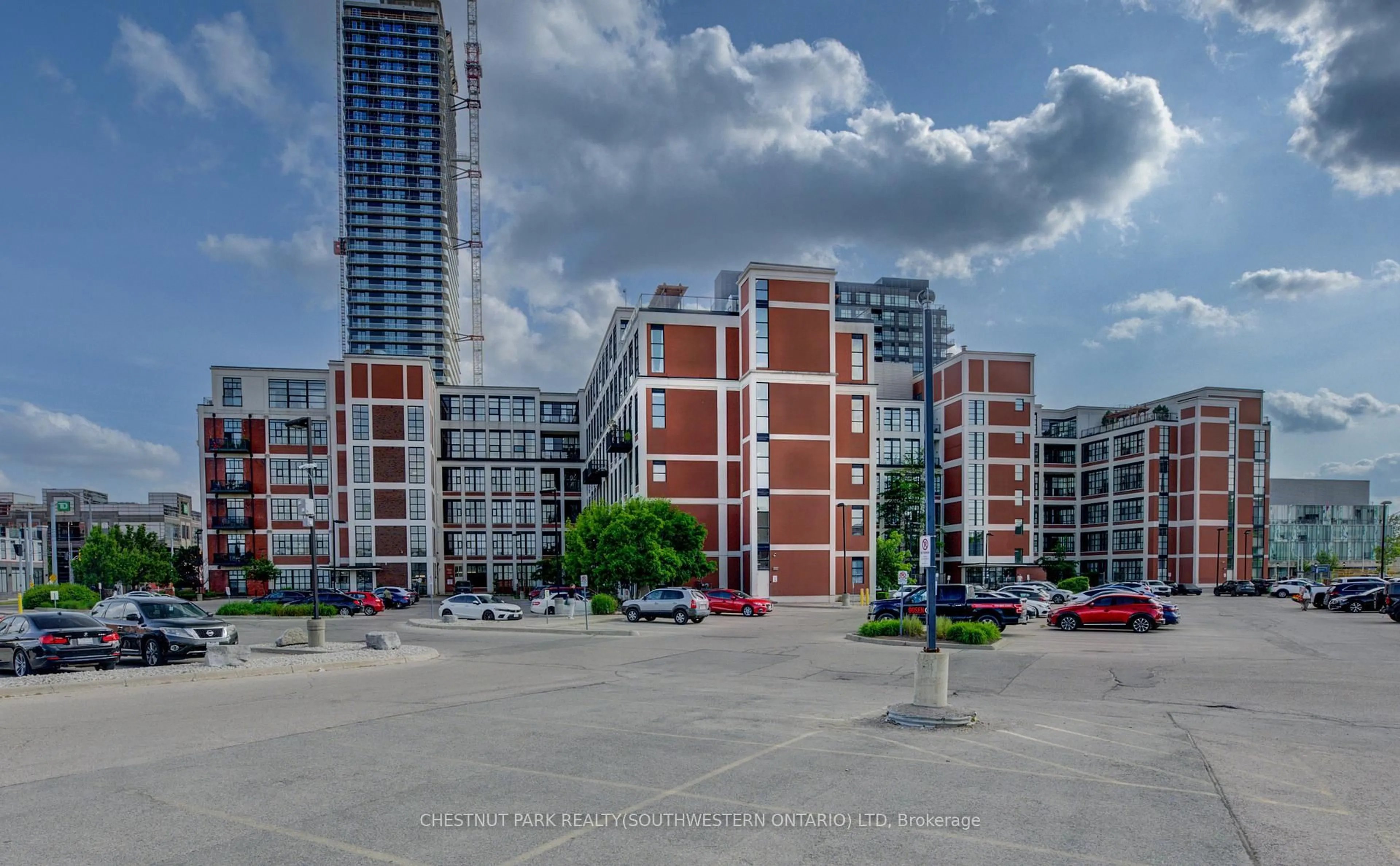 A pic from outside/outdoor area/front of a property/back of a property/a pic from drone, city buildings view from balcony for 404 King St #524, Kitchener Ontario N2G 2L5
