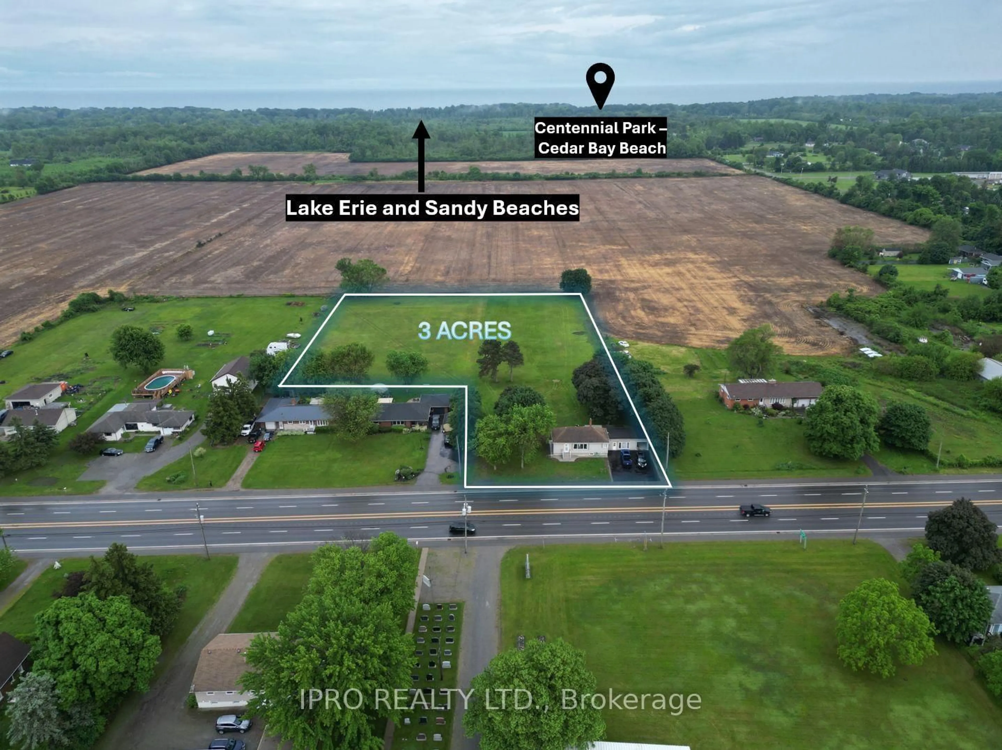 A pic from outside/outdoor area/front of a property/back of a property/a pic from drone, water/lake/river/ocean view for 3097 Hwy 3 Highway, Port Colborne Ontario L3K 5V3