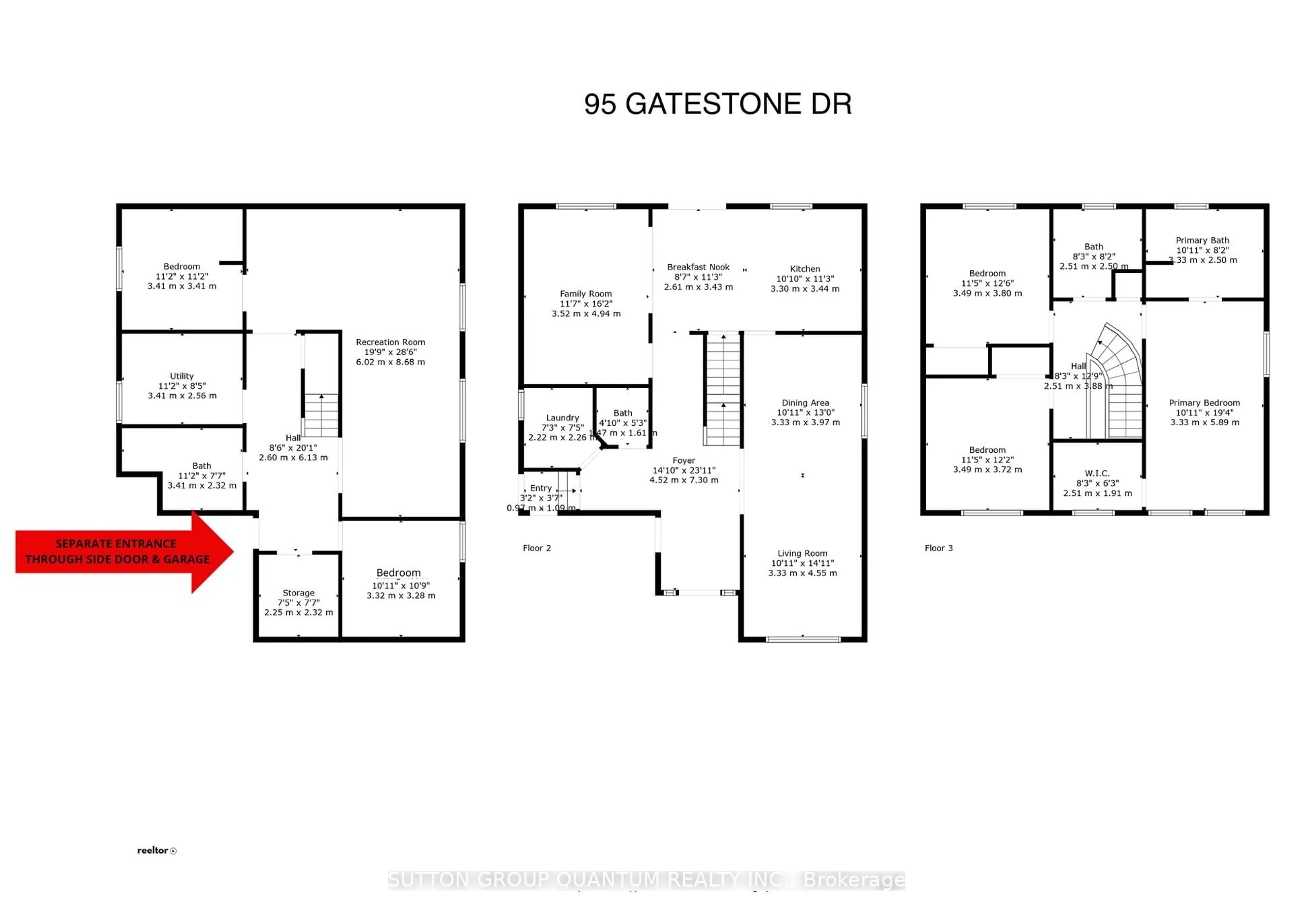 Floor plan for 95 Gatestone Dr, Hamilton Ontario L8J 2V1