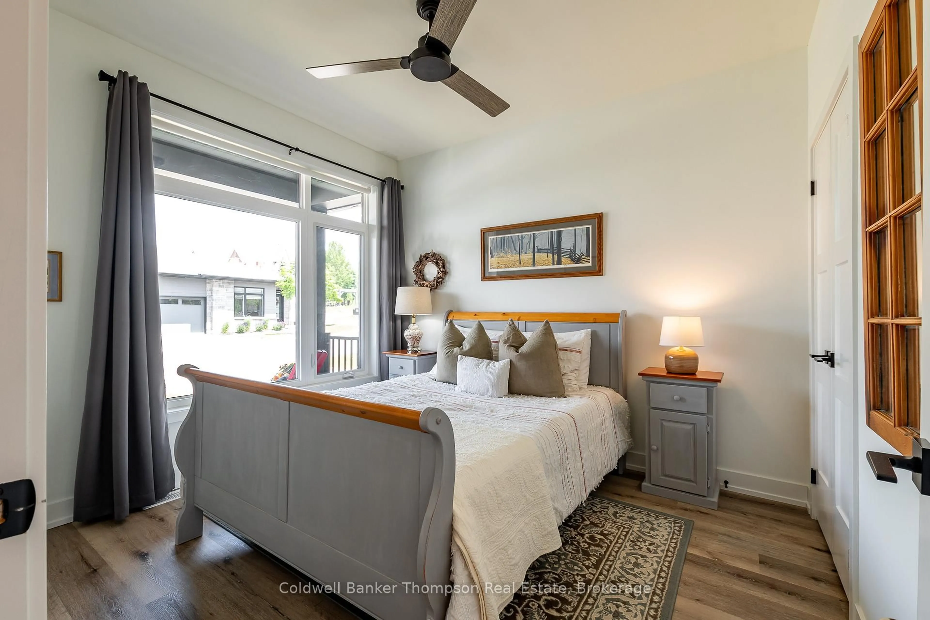 Bedroom with bed, wood/laminate floor for 12 Blue Birch Lane, Huntsville Ontario P1H 0G4
