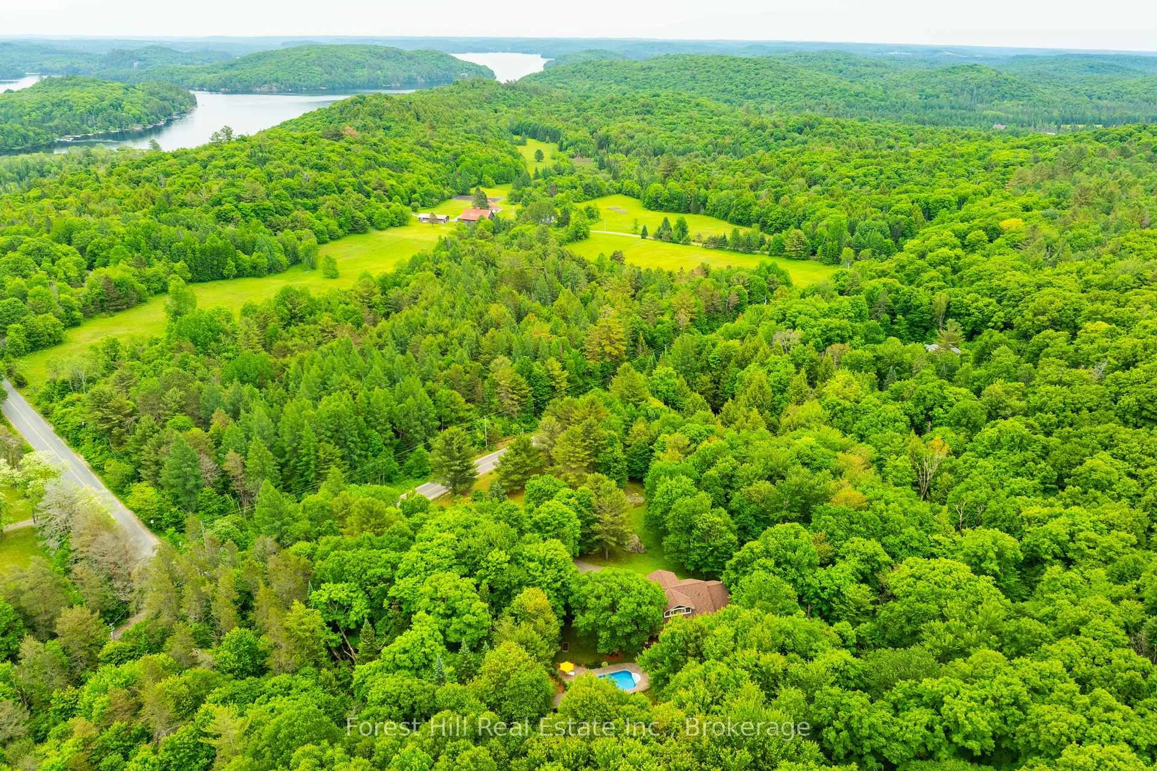 A pic from outside/outdoor area/front of a property/back of a property/a pic from drone, forest/trees view for 1474 Etwell Rd, Huntsville Ontario P1H 2J2