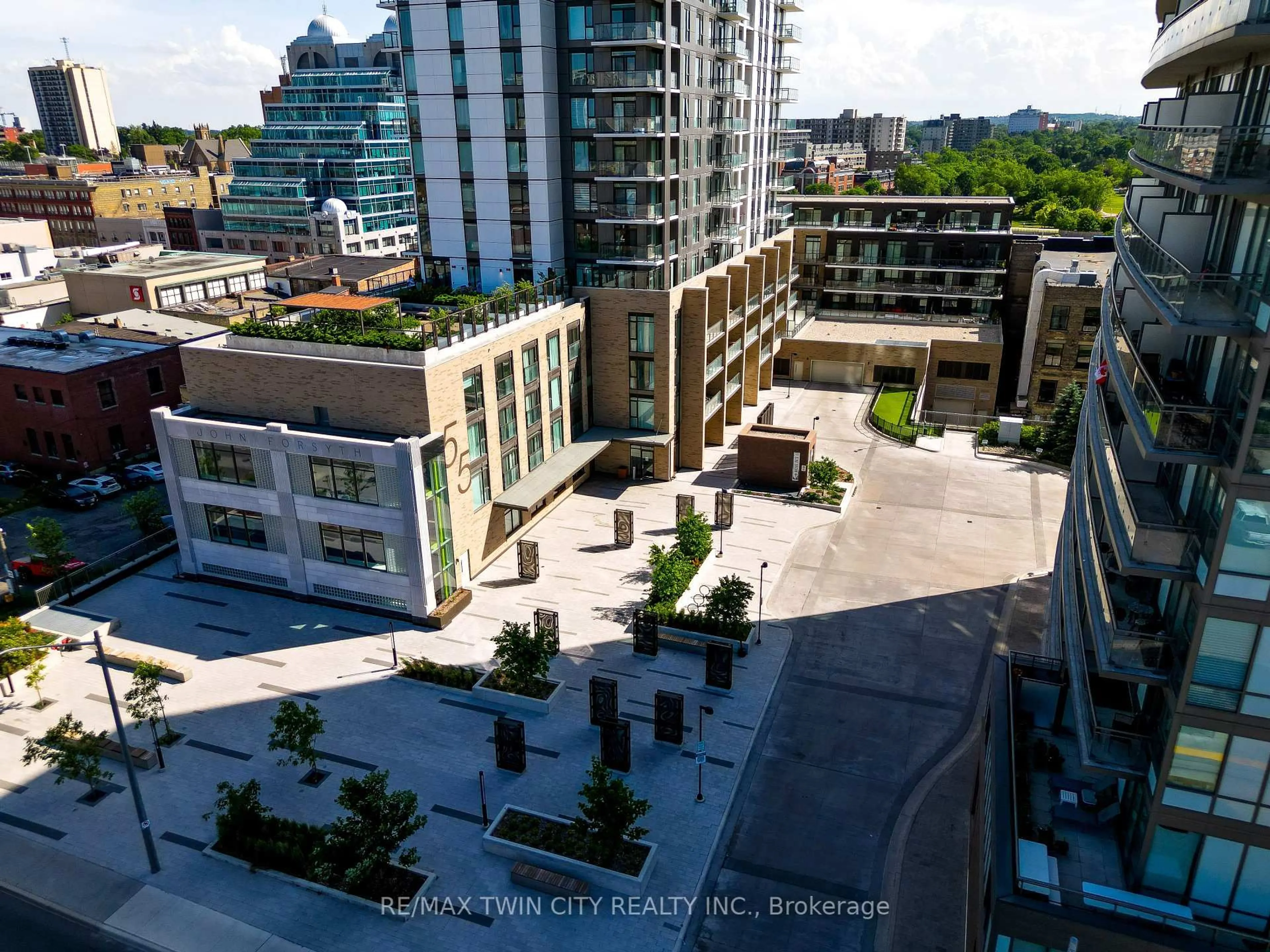 A pic from outside/outdoor area/front of a property/back of a property/a pic from drone, city buildings view from balcony for 55 Duke St #1201, Kitchener Ontario N2P 0B9