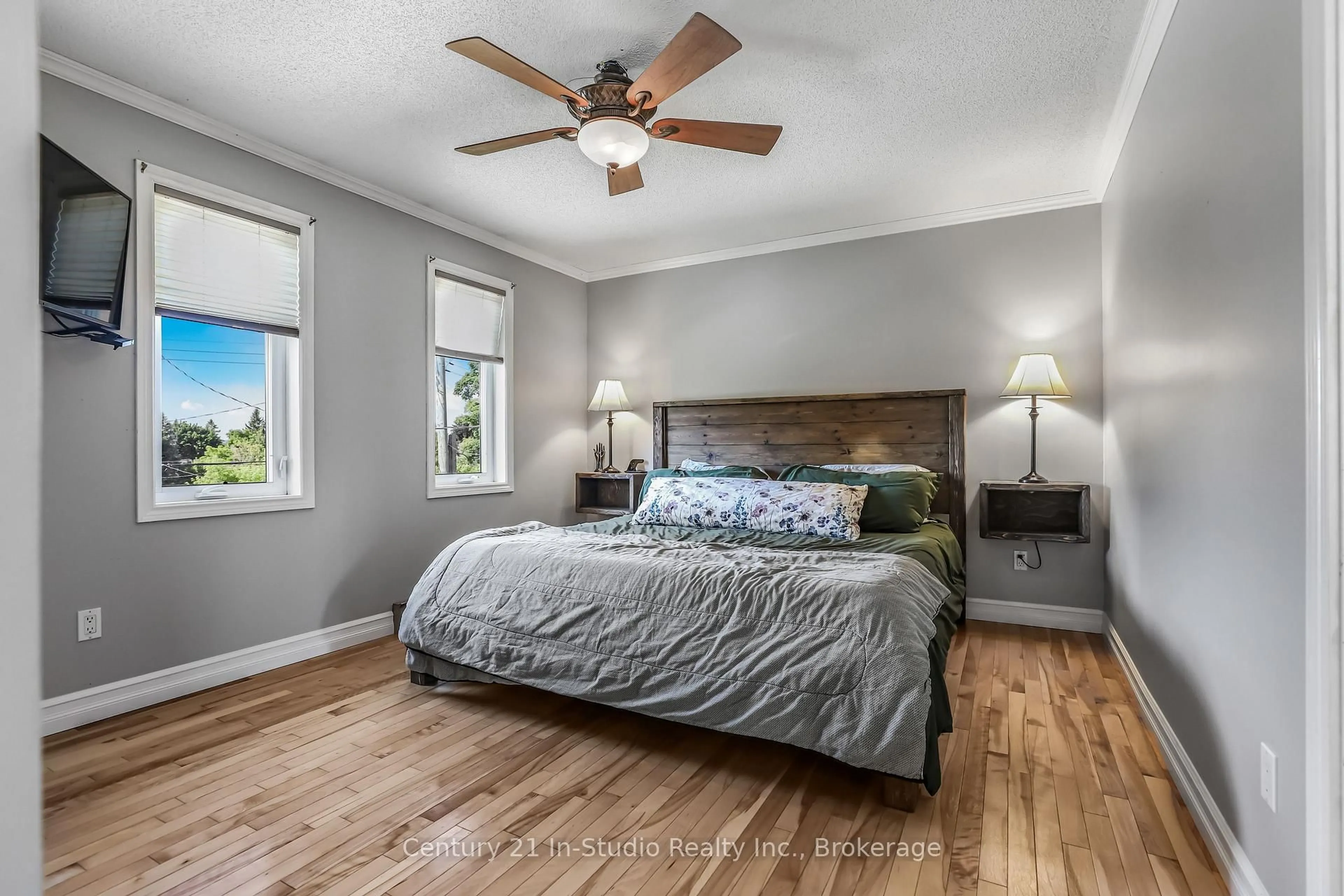 Bedroom with bed, wood/laminate floor for 786 8th St, Owen Sound Ontario N4K 1L9