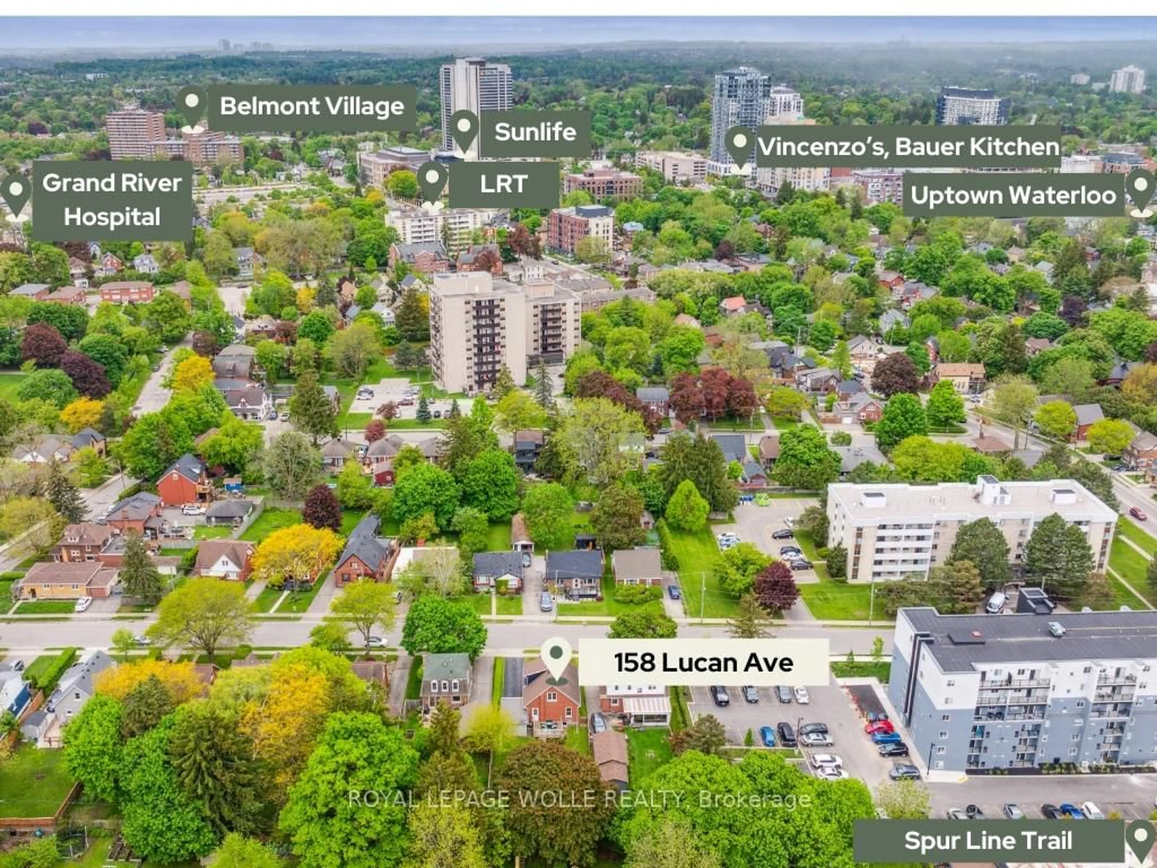 A pic from outside/outdoor area/front of a property/back of a property/a pic from drone, city buildings view from balcony for 158 Lucan Ave, Waterloo Ontario N2J 1W7