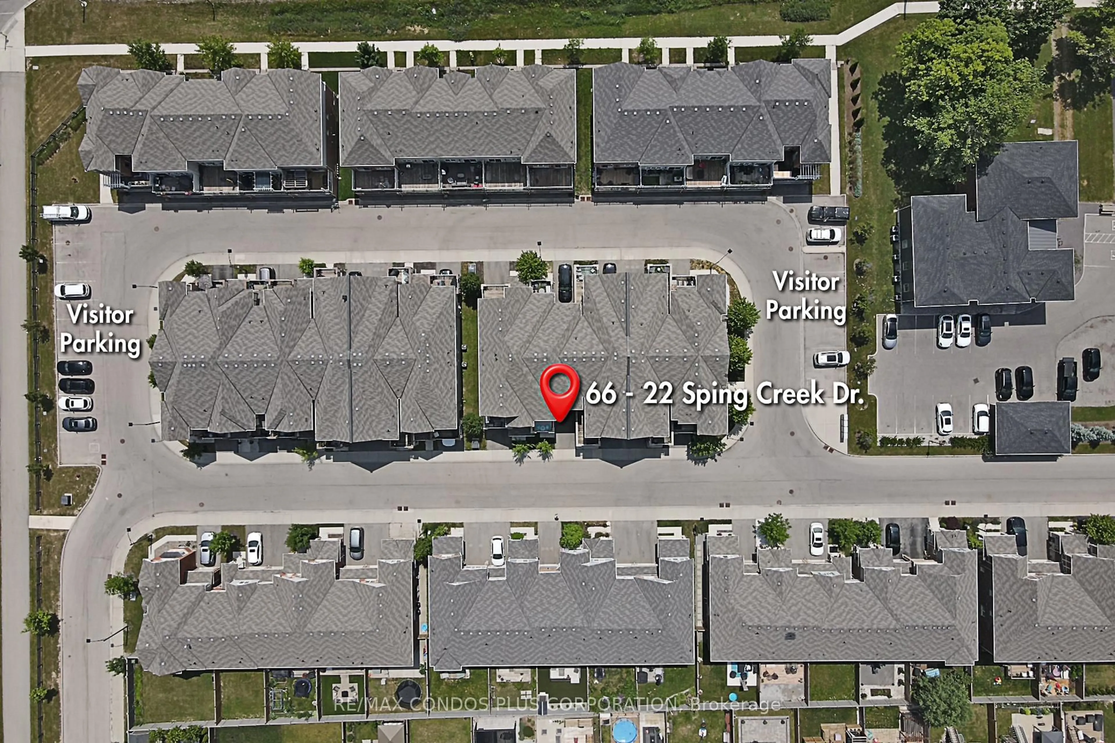 A pic from outside/outdoor area/front of a property/back of a property/a pic from drone, street for 22 SPRING CREEK Dr #66, Hamilton Ontario L8B 1V7