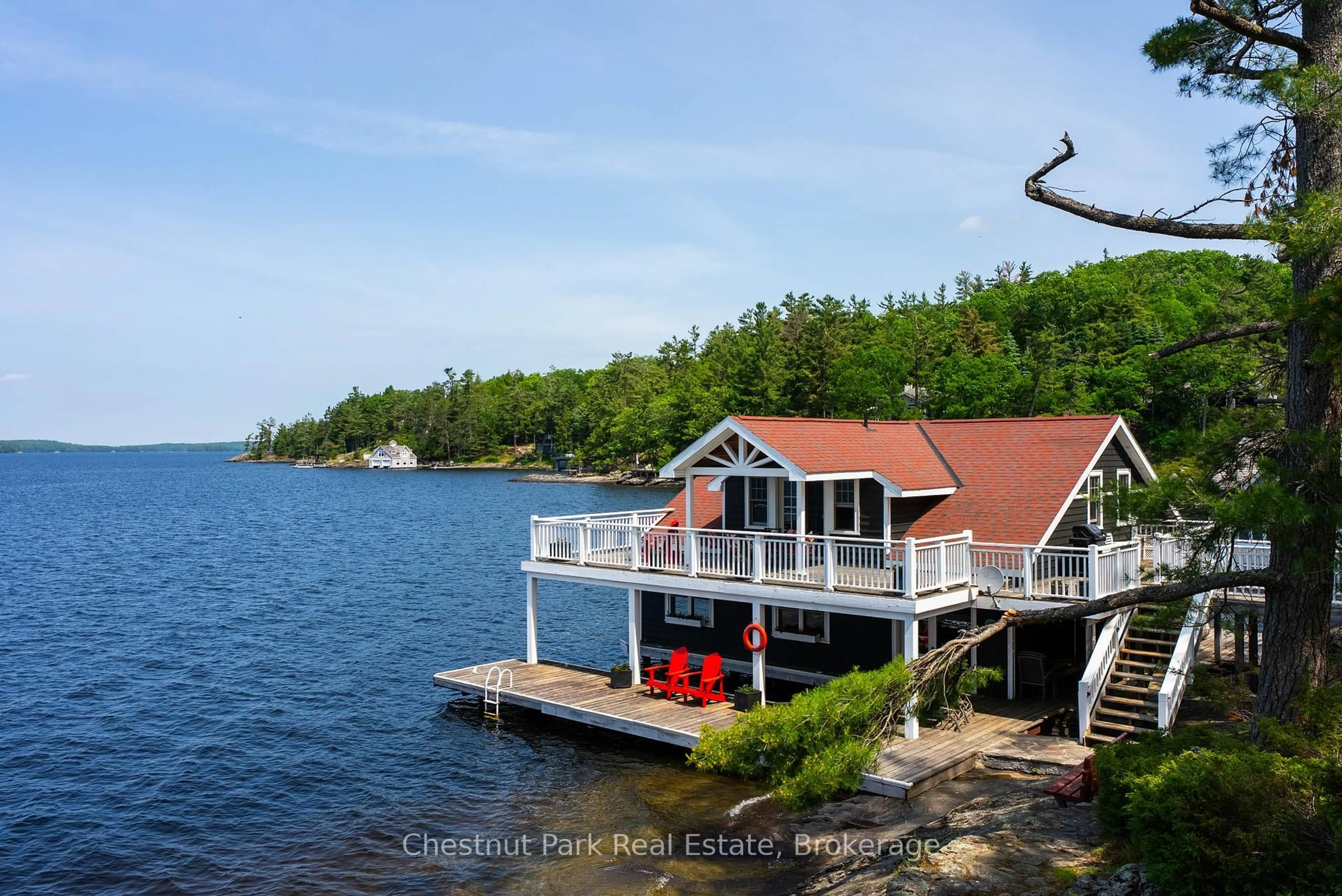 A pic from outside/outdoor area/front of a property/back of a property/a pic from drone, water/lake/river/ocean view for 1216 Ennis Bay Rd, Bracebridge Ontario P1L 1T8