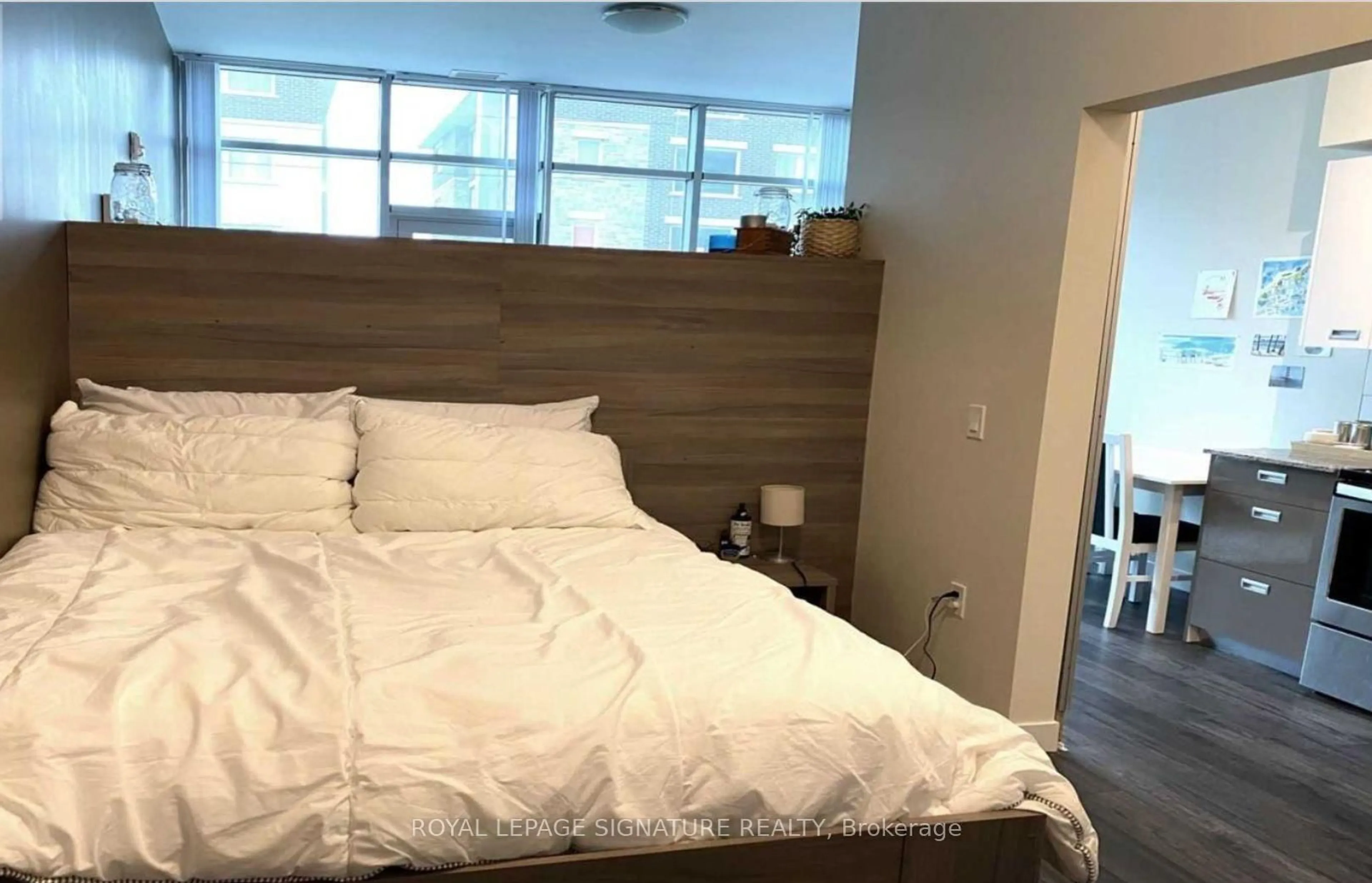 Bedroom with bed, wood/laminate floor for 257 Hemlock St #620, Waterloo Ontario N2L 0K2