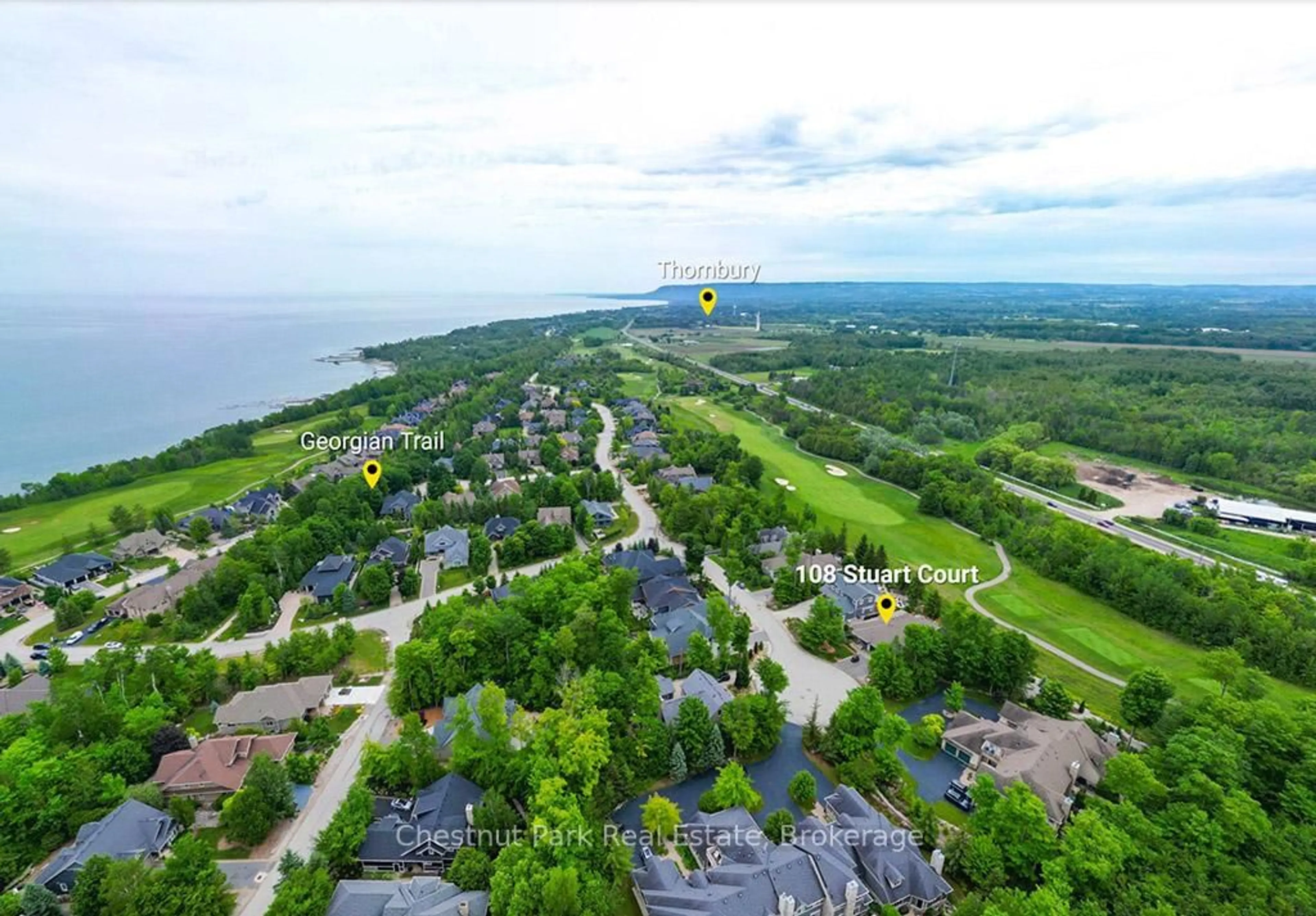 A pic from outside/outdoor area/front of a property/back of a property/a pic from drone, water/lake/river/ocean view for 108 Stuart Crt, Blue Mountains Ontario N0H 2P0