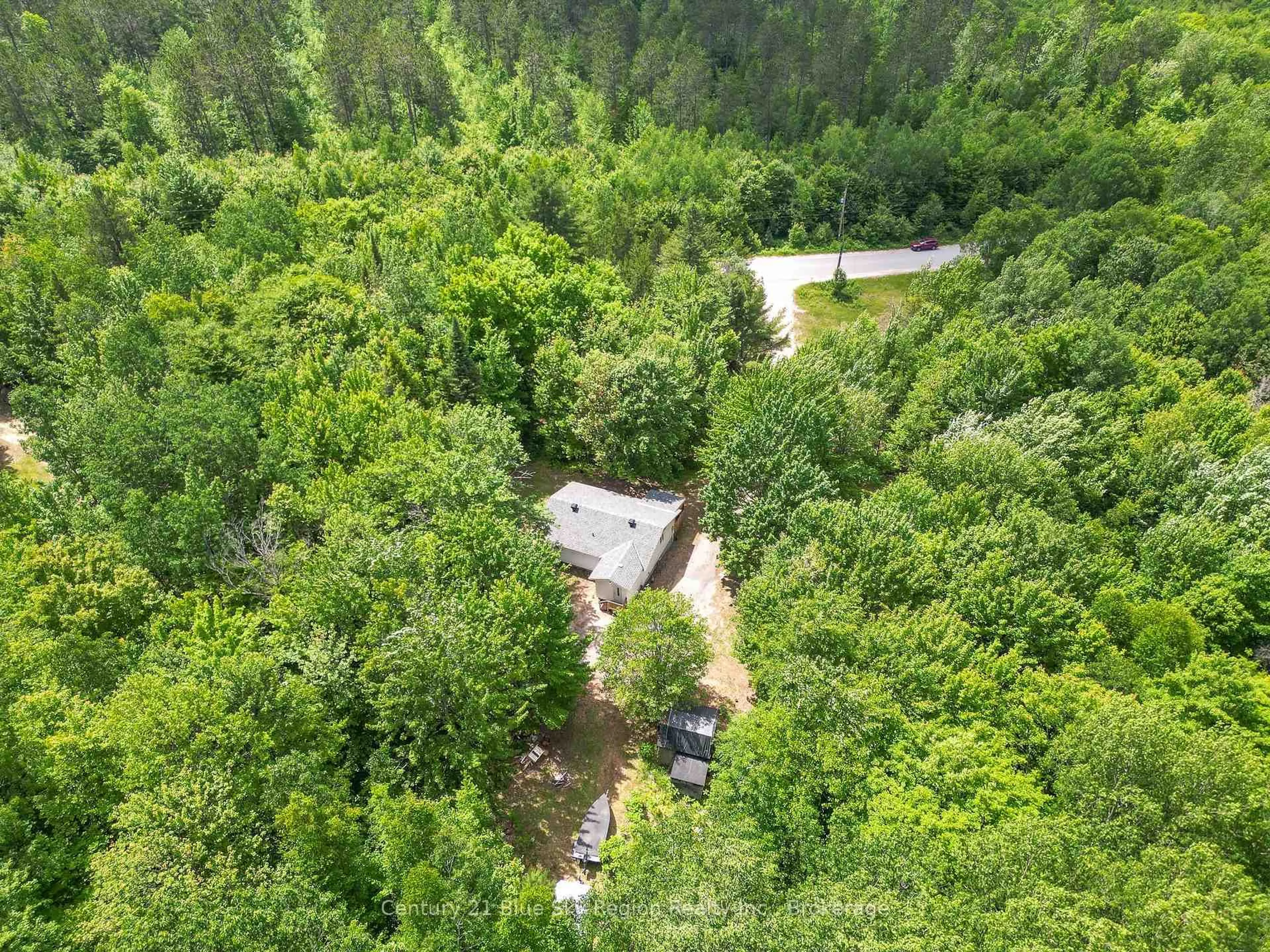 A pic from outside/outdoor area/front of a property/back of a property/a pic from drone, forest/trees view for 120 Blue Sea Rd, Bonfield Ontario P0H 1E0