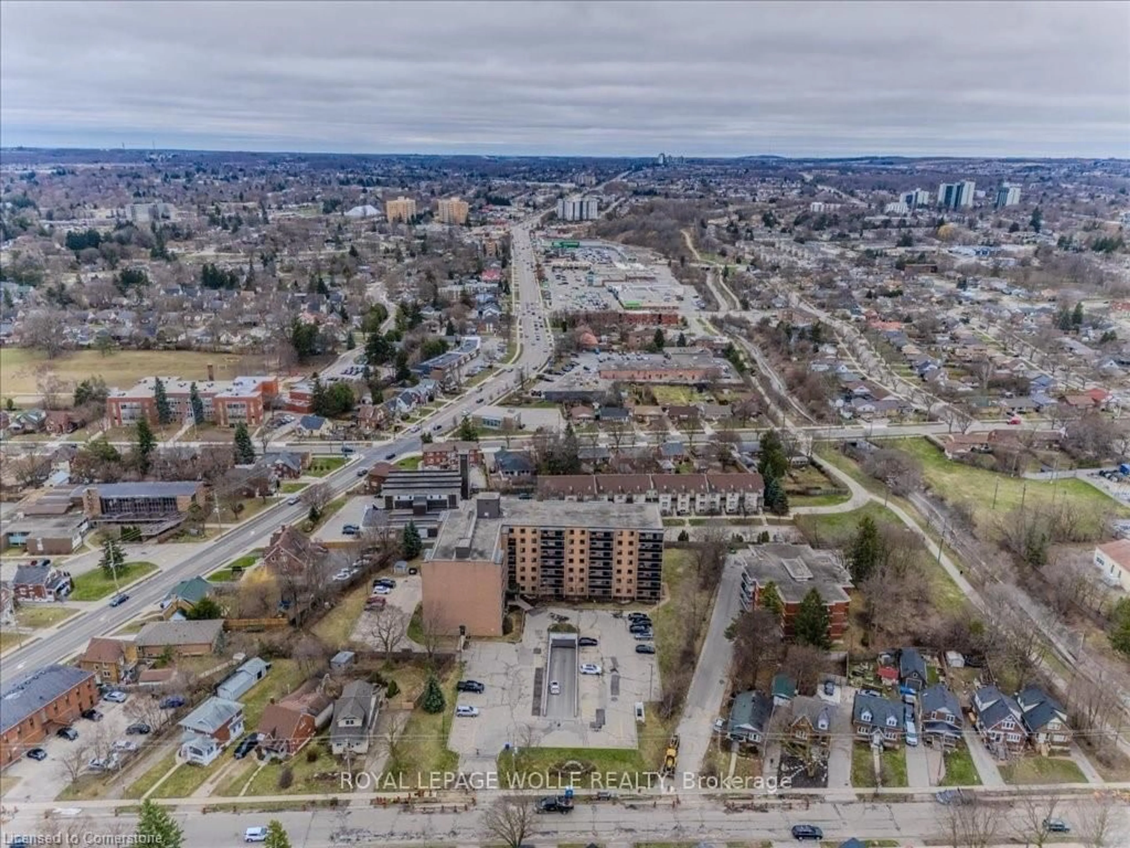 A pic from outside/outdoor area/front of a property/back of a property/a pic from drone, city buildings view from balcony for 29 West Ave #311, Kitchener Ontario N2M 5E4