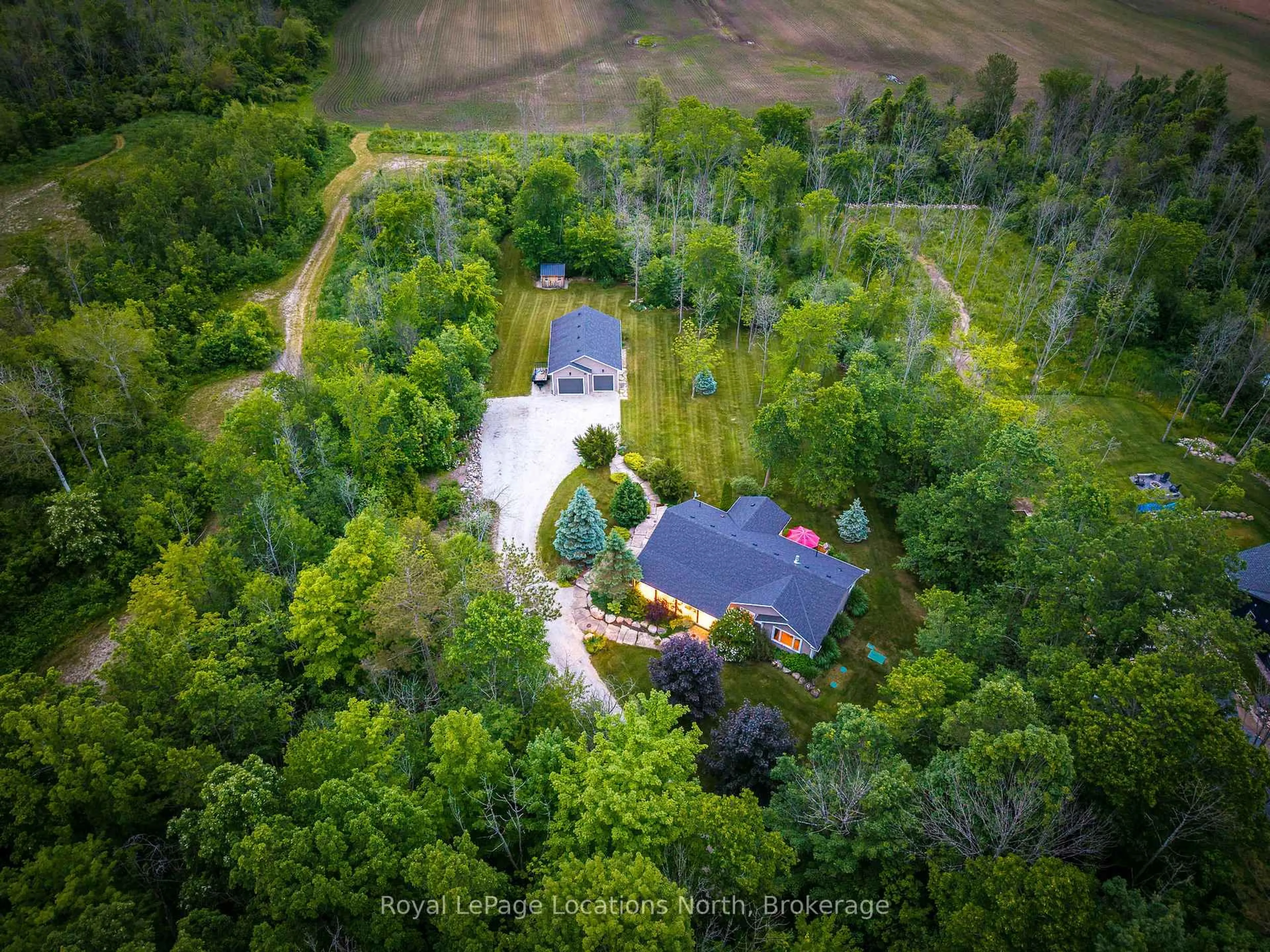 A pic from outside/outdoor area/front of a property/back of a property/a pic from drone, forest/trees view for 397259 11th Line, Blue Mountains Ontario N0H 2P0
