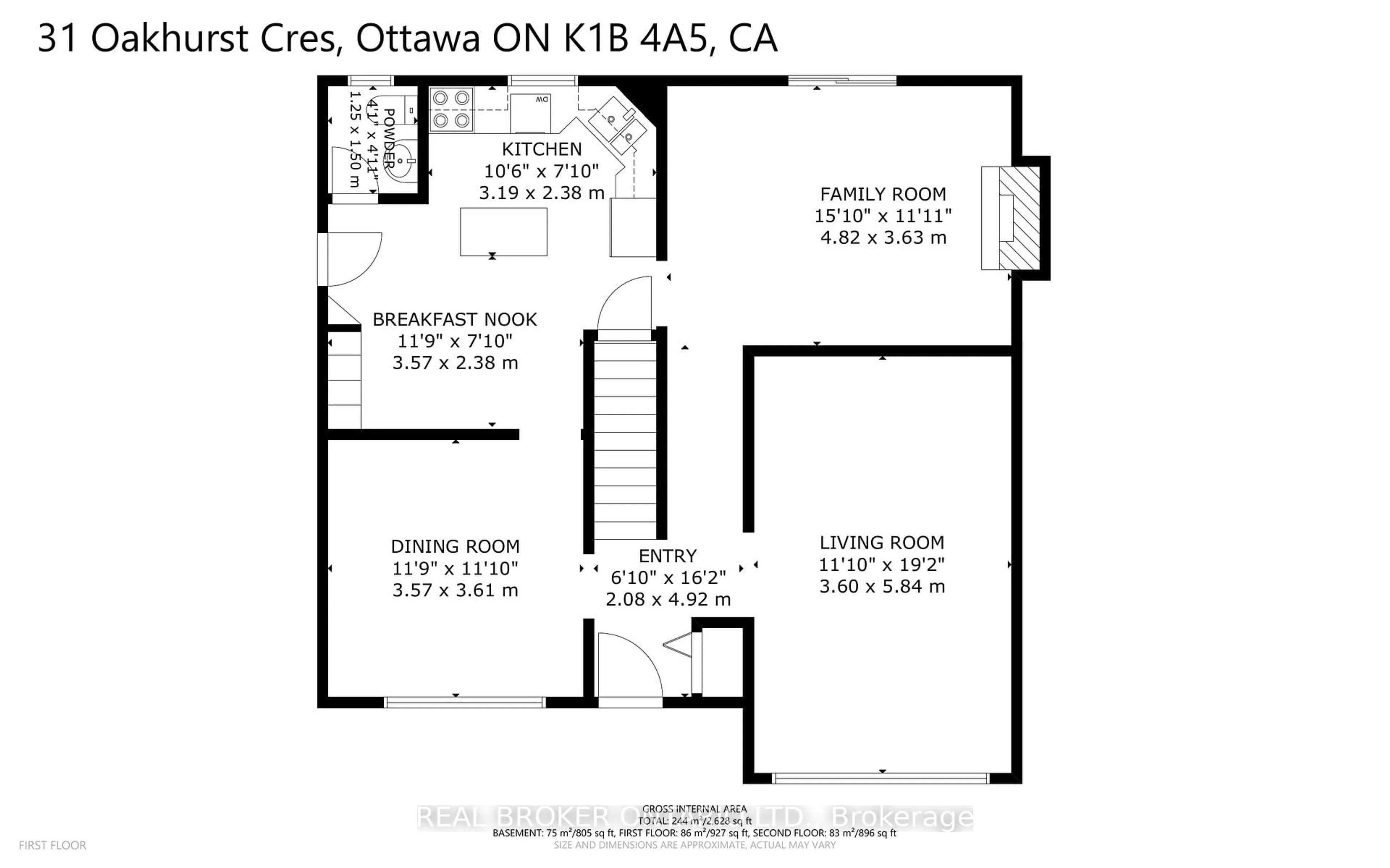 Floor plan for 31 Oakhurst Cres, Ottawa Ontario K1B 4A5