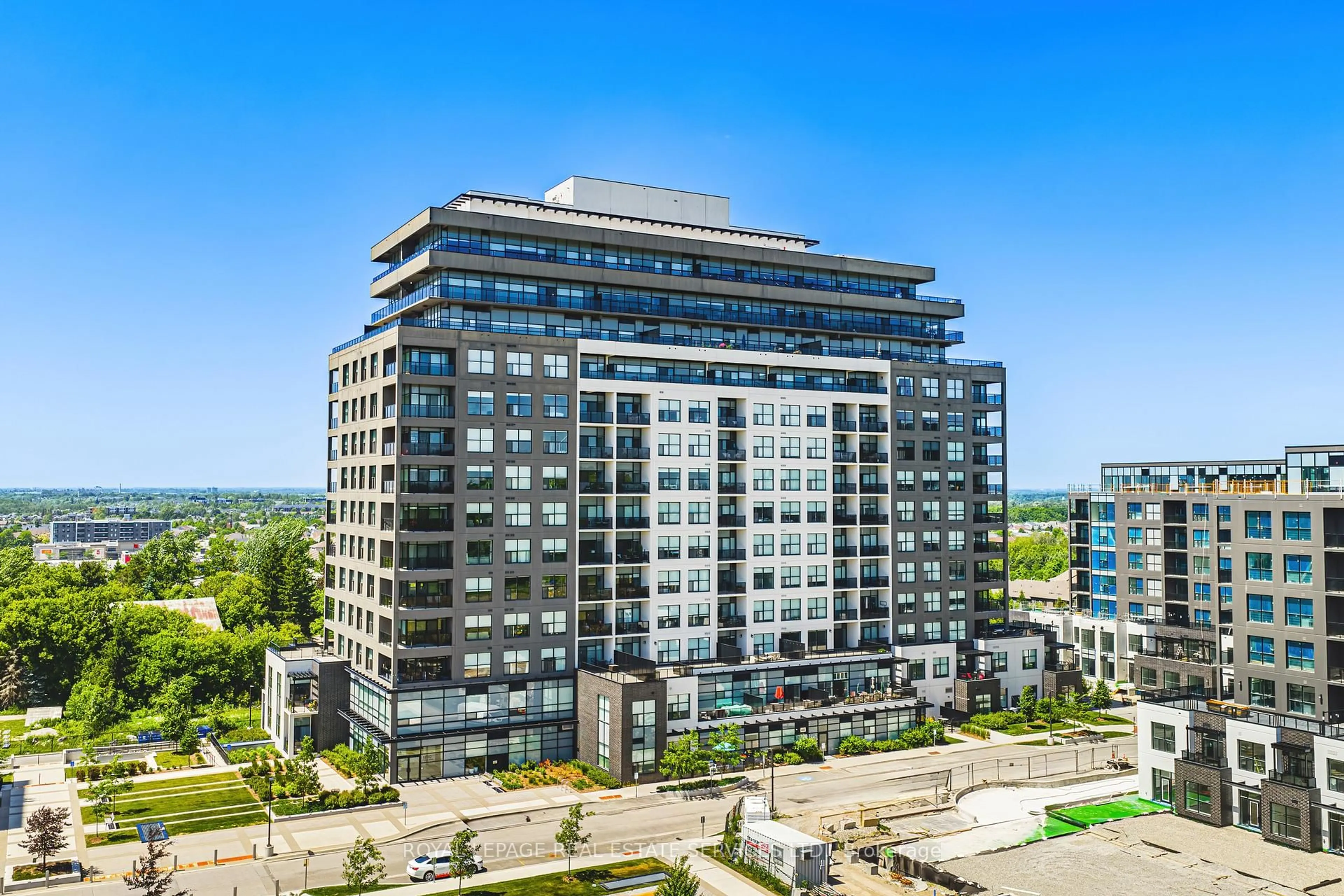 A pic from outside/outdoor area/front of a property/back of a property/a pic from drone, city buildings view from balcony for 1880 Gordon St #1404, Guelph Ontario N1L 0P5