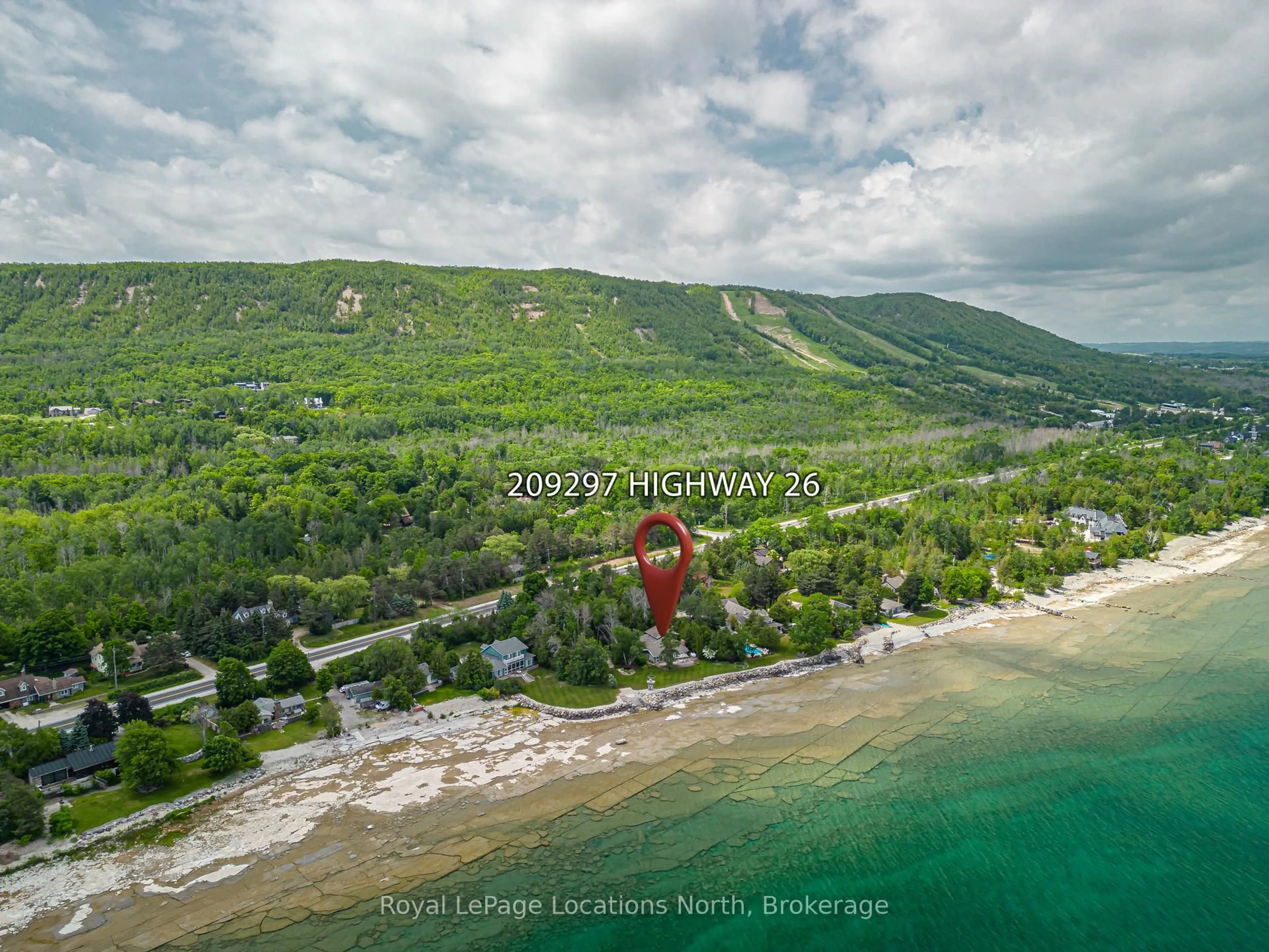 A pic from outside/outdoor area/front of a property/back of a property/a pic from drone, water/lake/river/ocean view for 209297 26 Highway, Blue Mountains Ontario L9Y 3Z2