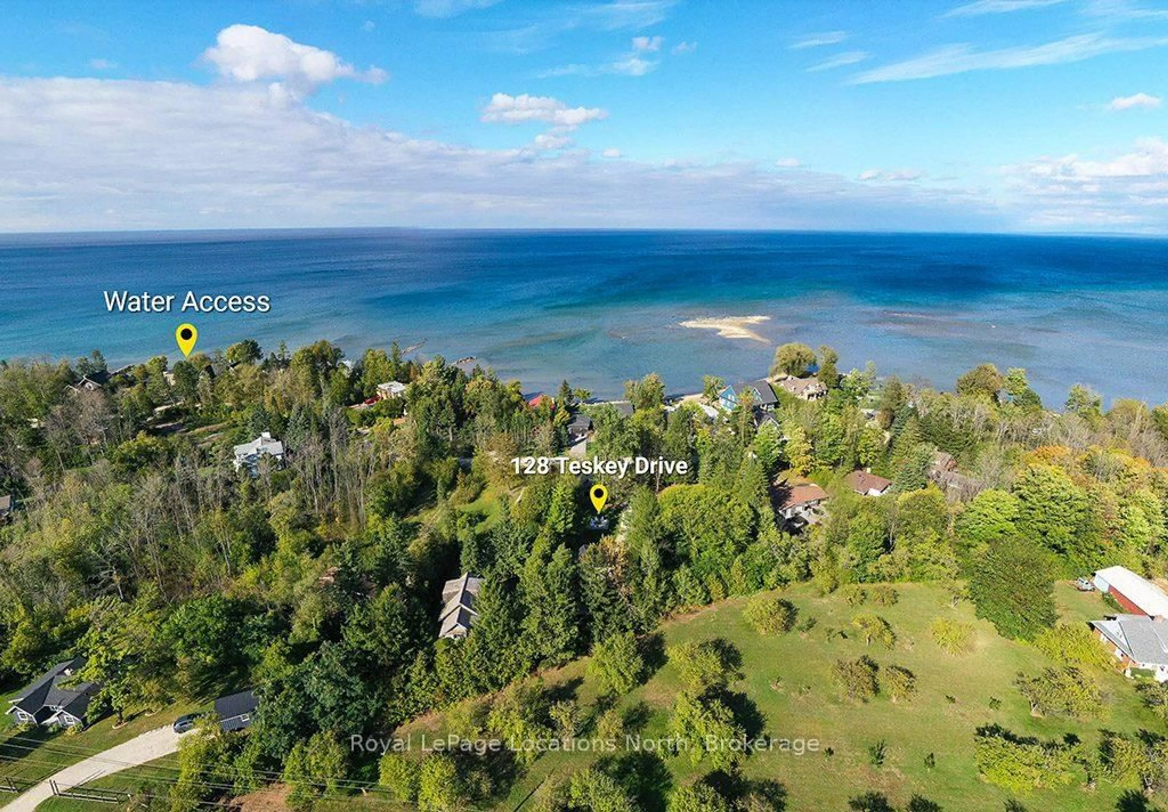 A pic from outside/outdoor area/front of a property/back of a property/a pic from drone, water/lake/river/ocean view for 128 TESKEY Dr, Blue Mountains Ontario N0H 1J0