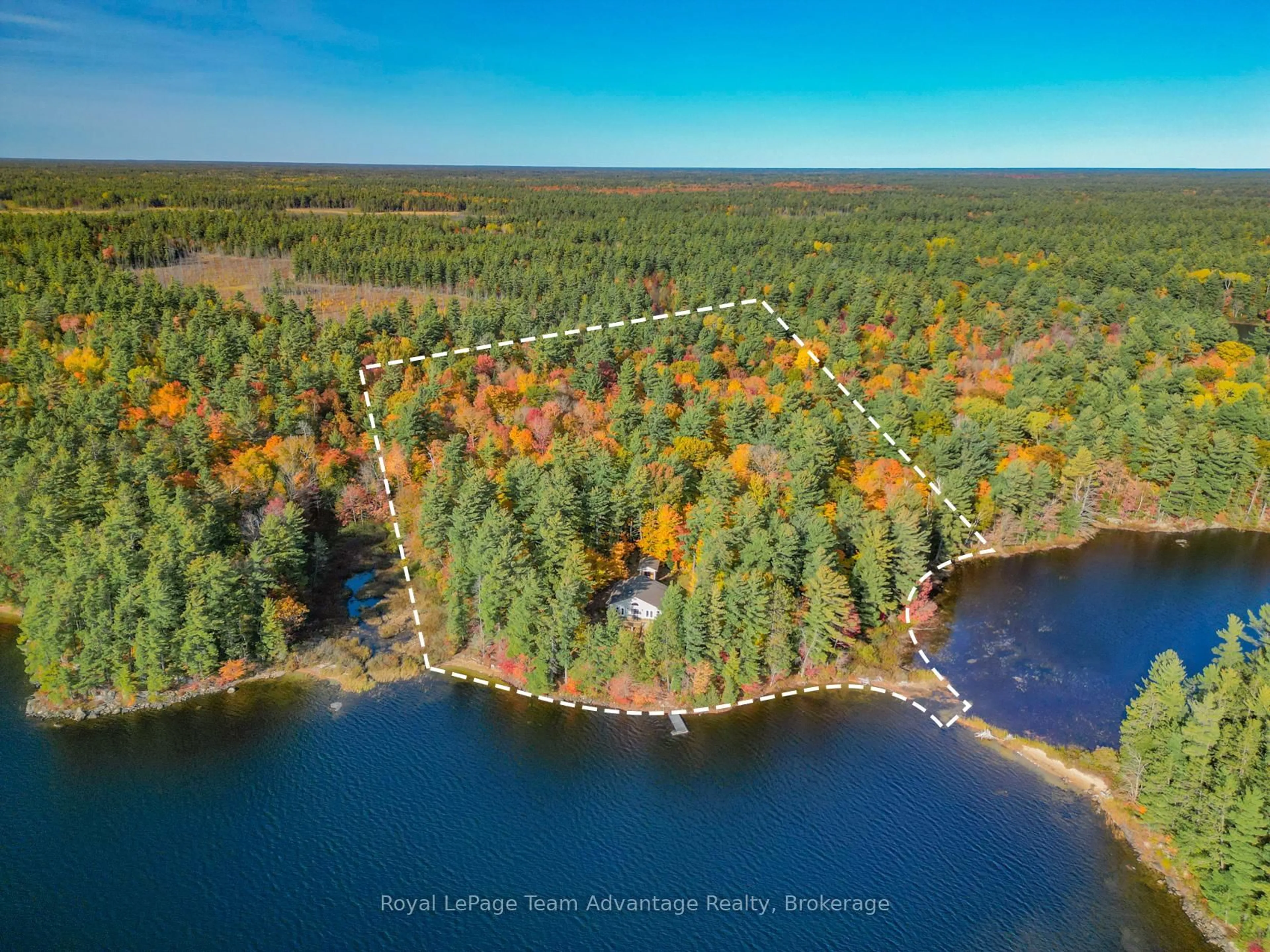 A pic from outside/outdoor area/front of a property/back of a property/a pic from drone, water/lake/river/ocean view for 49 Harris Lake W/A, Parry Sound Remote Area Ontario P0G 1K0