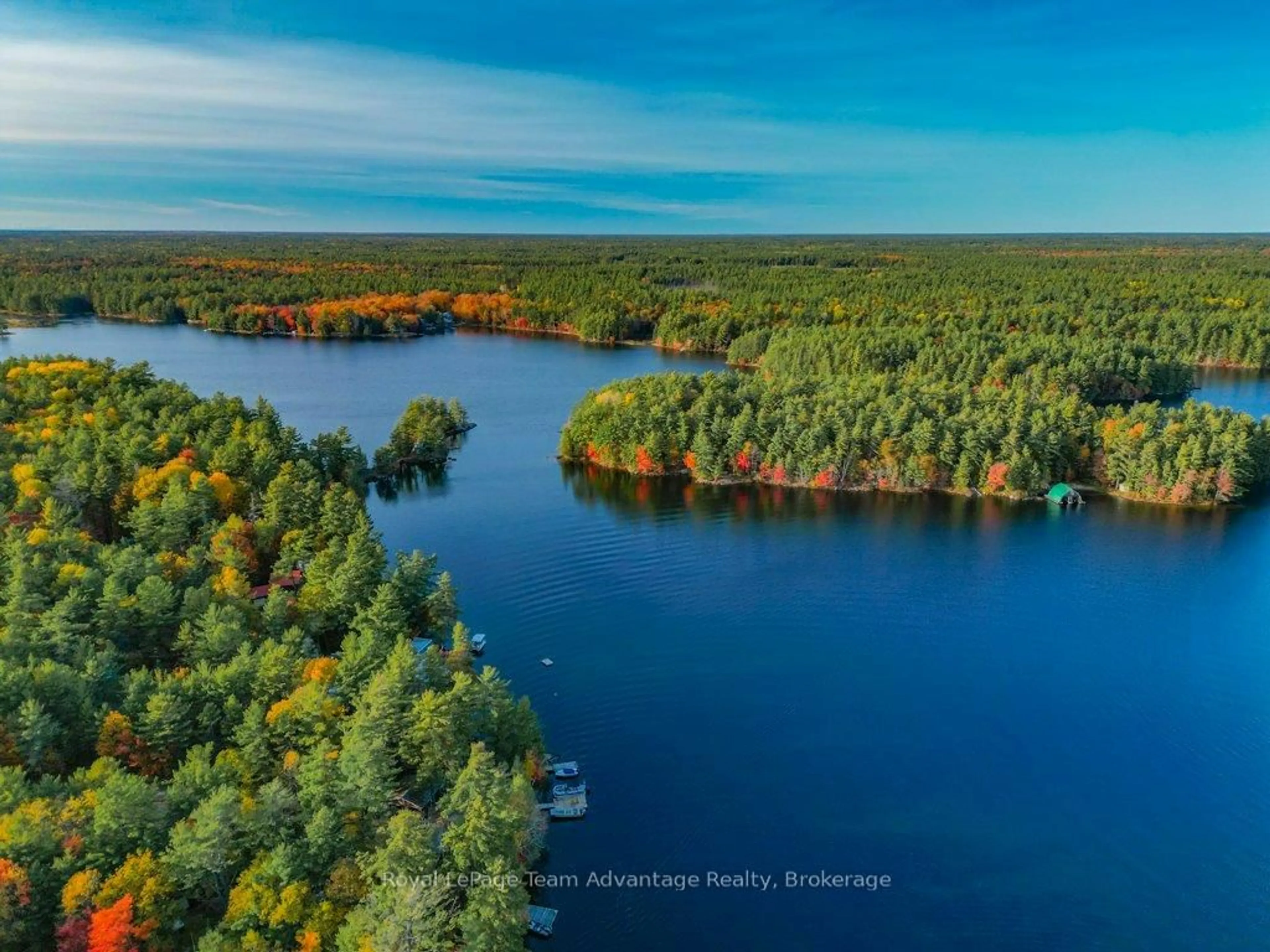 A pic from outside/outdoor area/front of a property/back of a property/a pic from drone, water/lake/river/ocean view for 49 Harris Lake W/A, Parry Sound Remote Area Ontario P0G 1K0