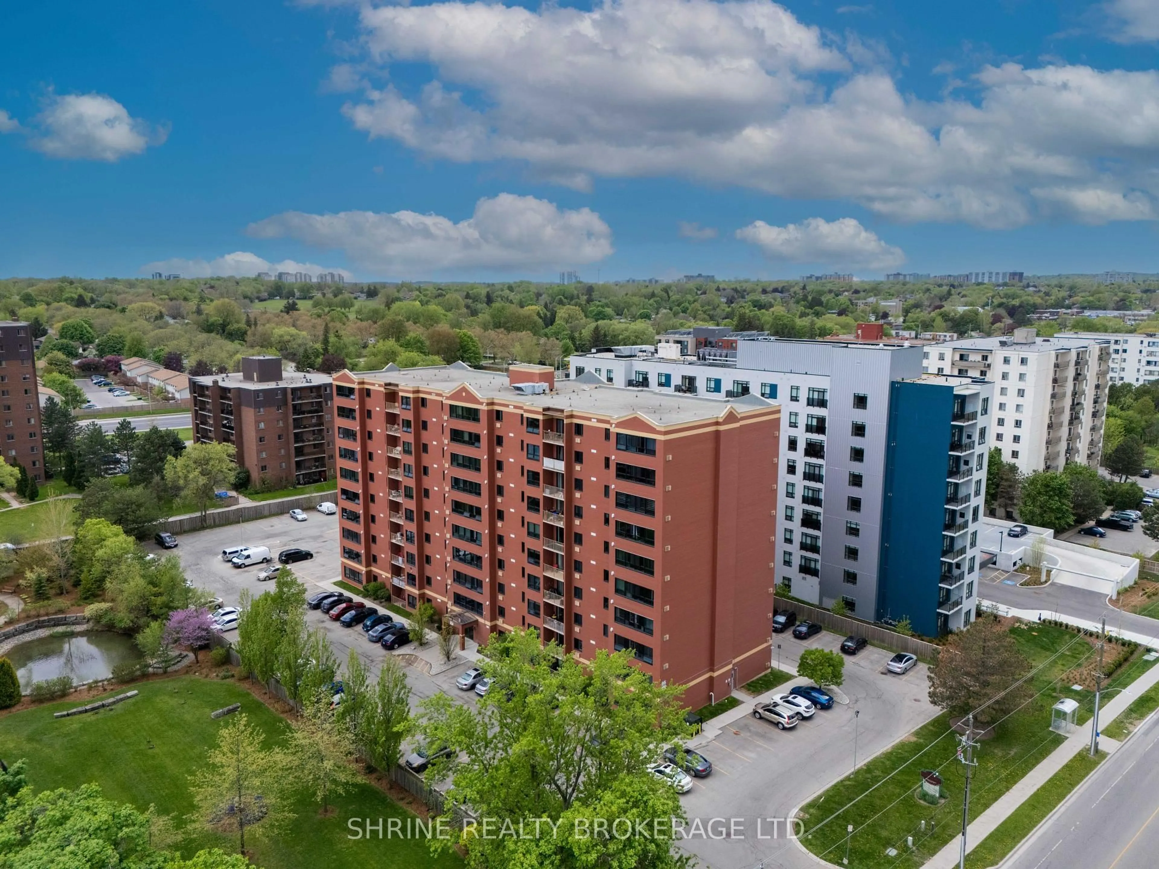 A pic from outside/outdoor area/front of a property/back of a property/a pic from drone, city buildings view from balcony for 95 Baseline Rd #1007, London South Ontario N6J 4X3