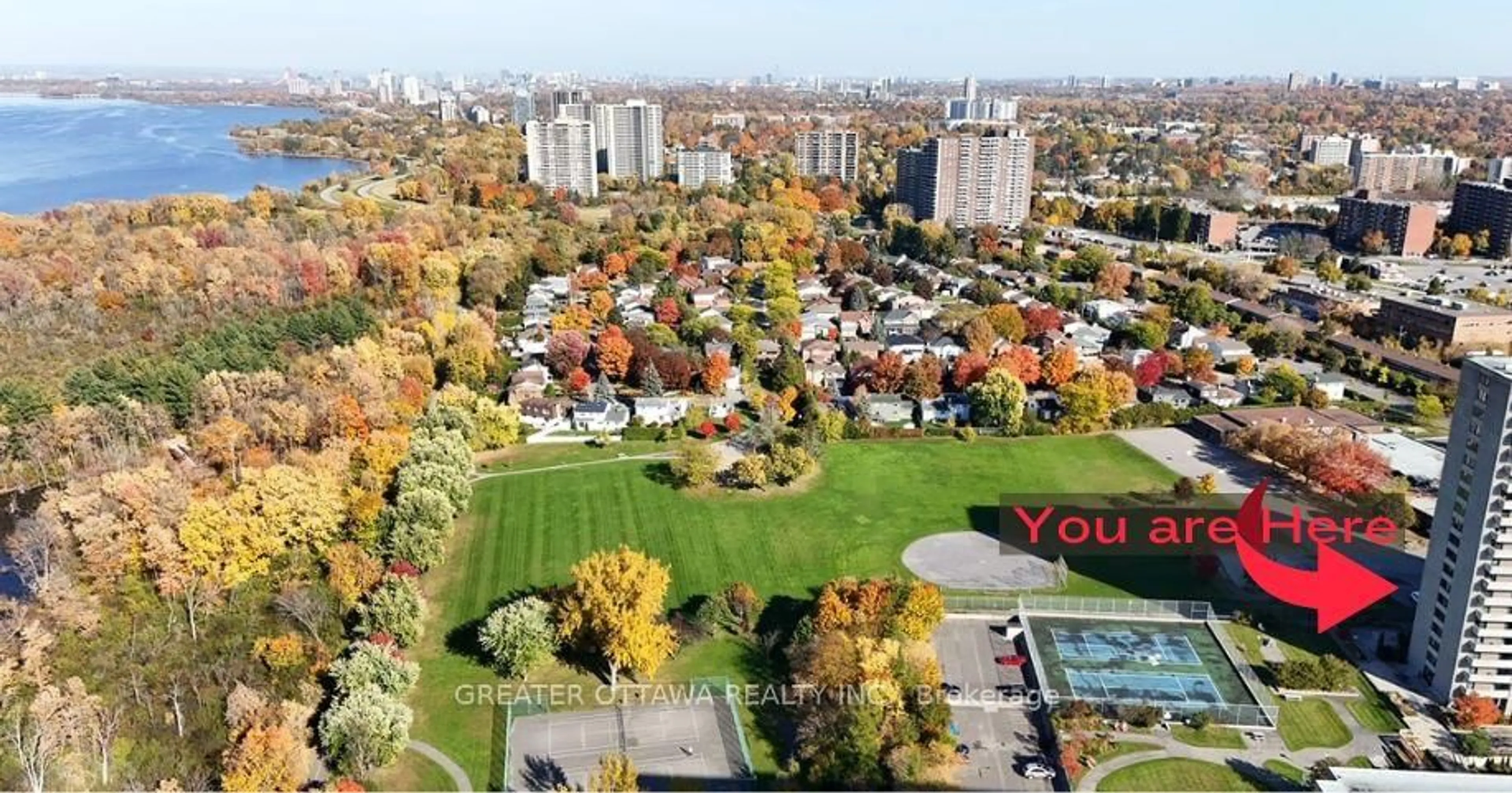 A pic from outside/outdoor area/front of a property/back of a property/a pic from drone, city buildings view from balcony for 2625 REGINA St ##501, Ottawa Ontario K2B 5W8