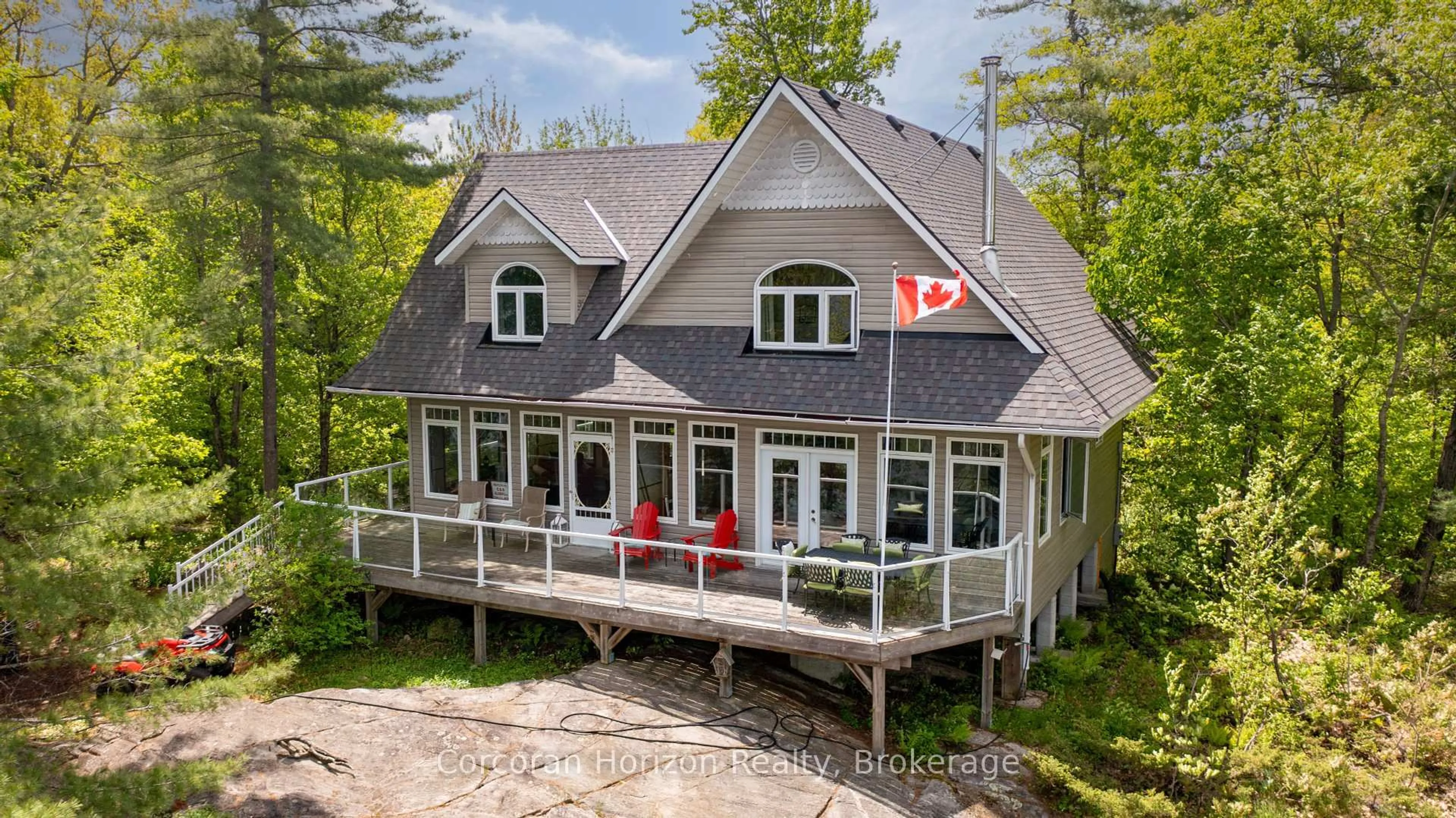 A pic from outside/outdoor area/front of a property/back of a property/a pic from drone, water/lake/river/ocean view for 1320 Island 360 Island, Georgian Bay Ontario L0K 1S0
