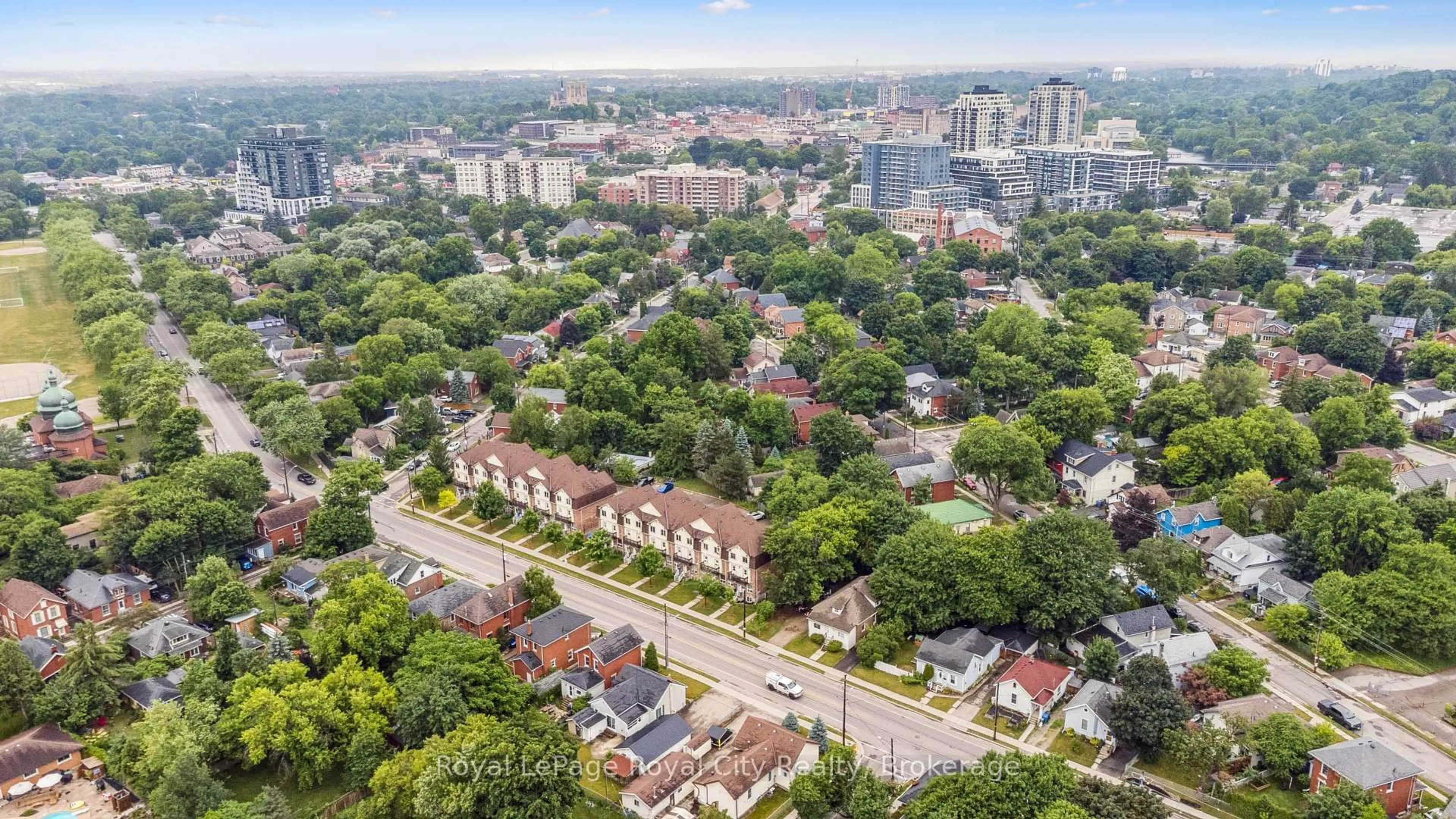 A pic from outside/outdoor area/front of a property/back of a property/a pic from drone, city buildings view from balcony for 156 York Rd, Guelph Ontario N1E 3E9