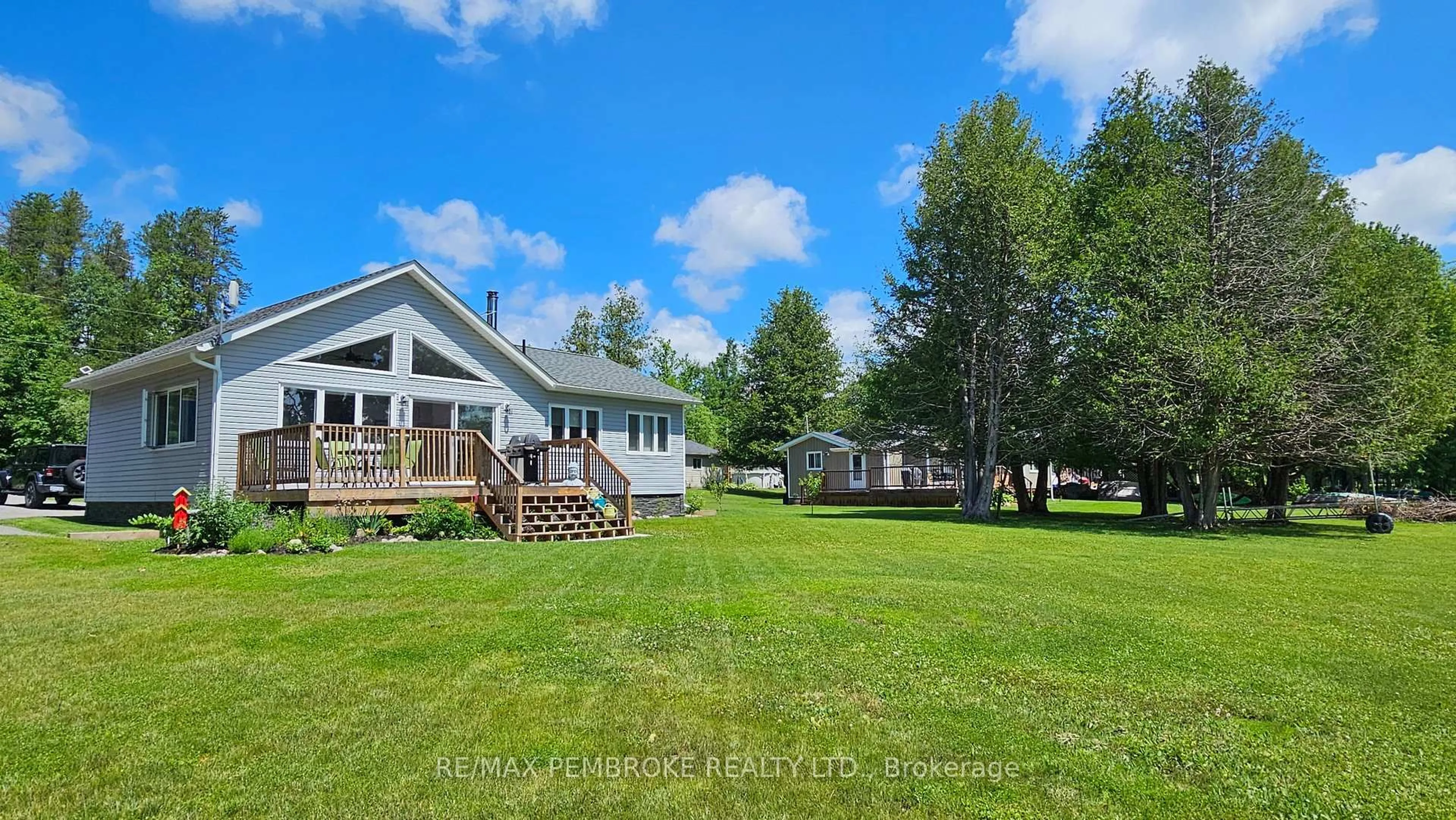A pic from outside/outdoor area/front of a property/back of a property/a pic from drone, water/lake/river/ocean view for 39 Columbine Lane, Eganville Ontario K0J 1T0