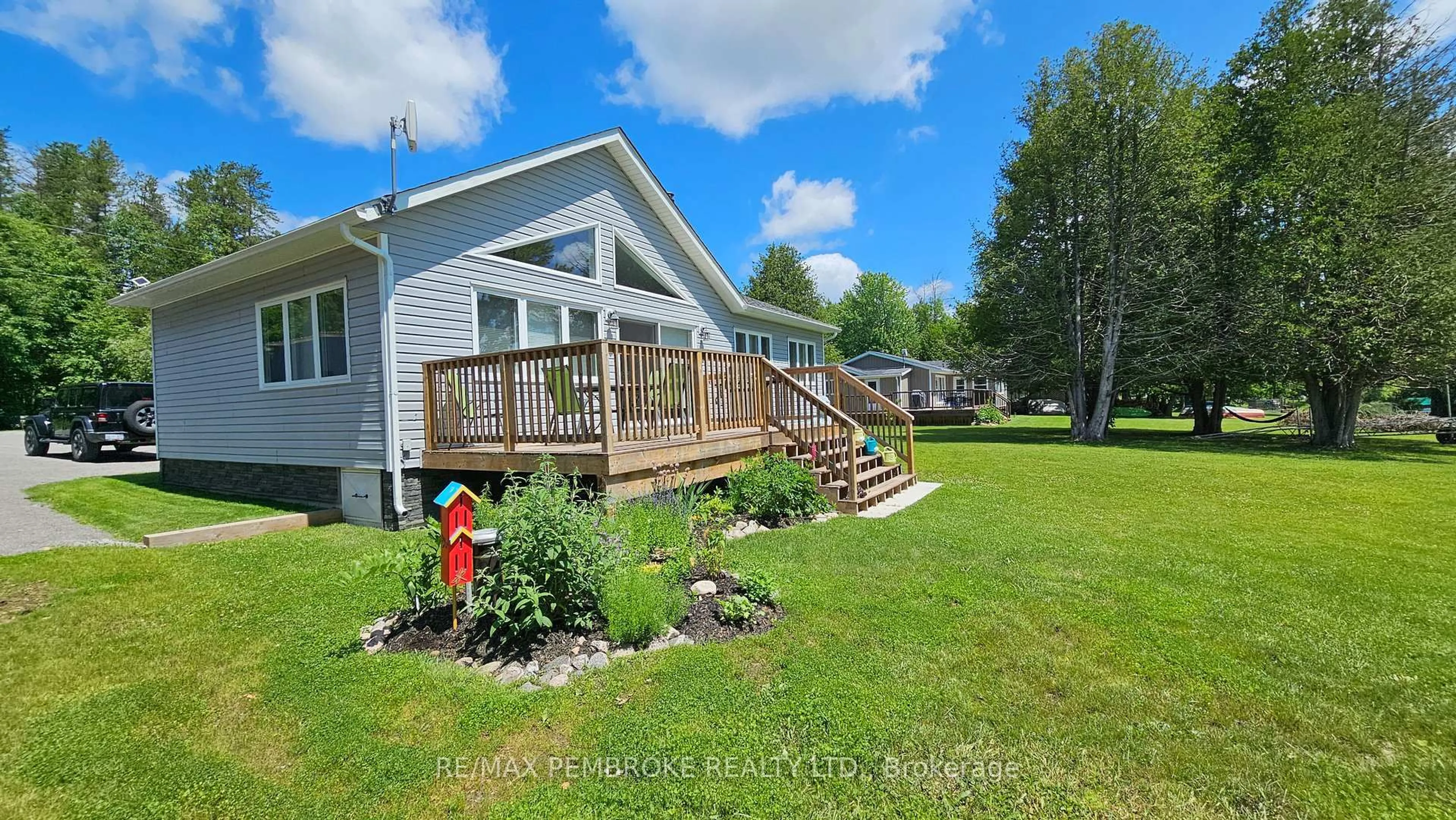 A pic from outside/outdoor area/front of a property/back of a property/a pic from drone, water/lake/river/ocean view for 39 Columbine Lane, Eganville Ontario K0J 1T0