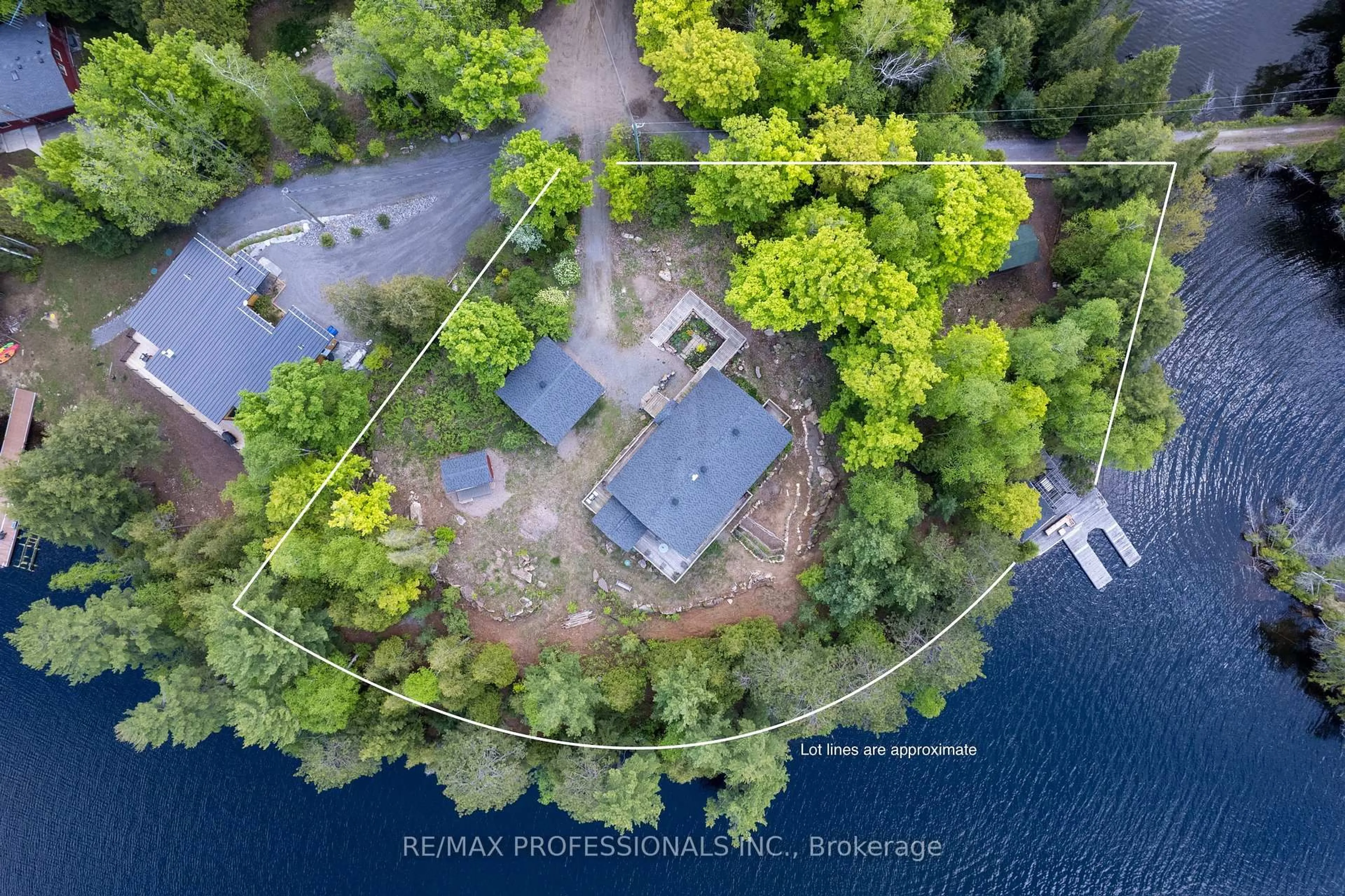 A pic from outside/outdoor area/front of a property/back of a property/a pic from drone, water/lake/river/ocean view for 1433 Abrams Rd, Highlands East Ontario K0L 1C0