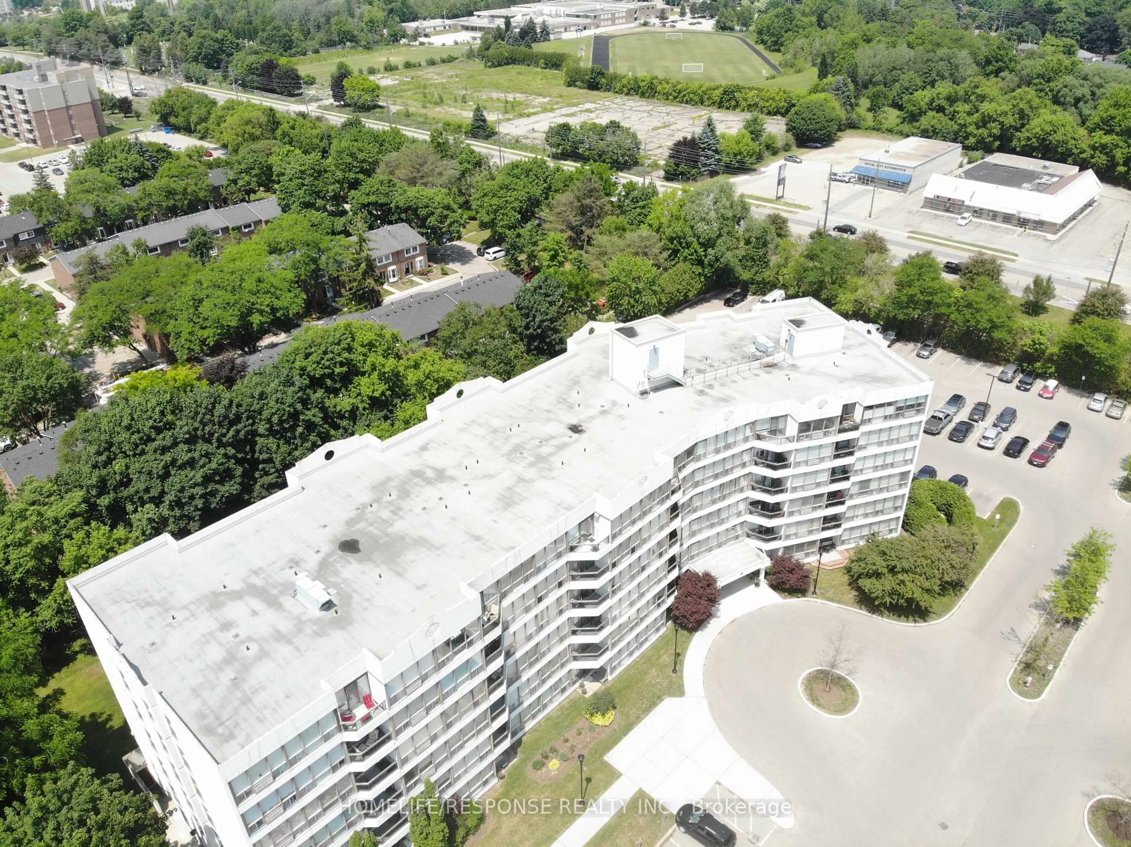 A pic from outside/outdoor area/front of a property/back of a property/a pic from drone, city buildings view from balcony for 107 BAGOT St #214, Guelph Ontario N1H 8H5