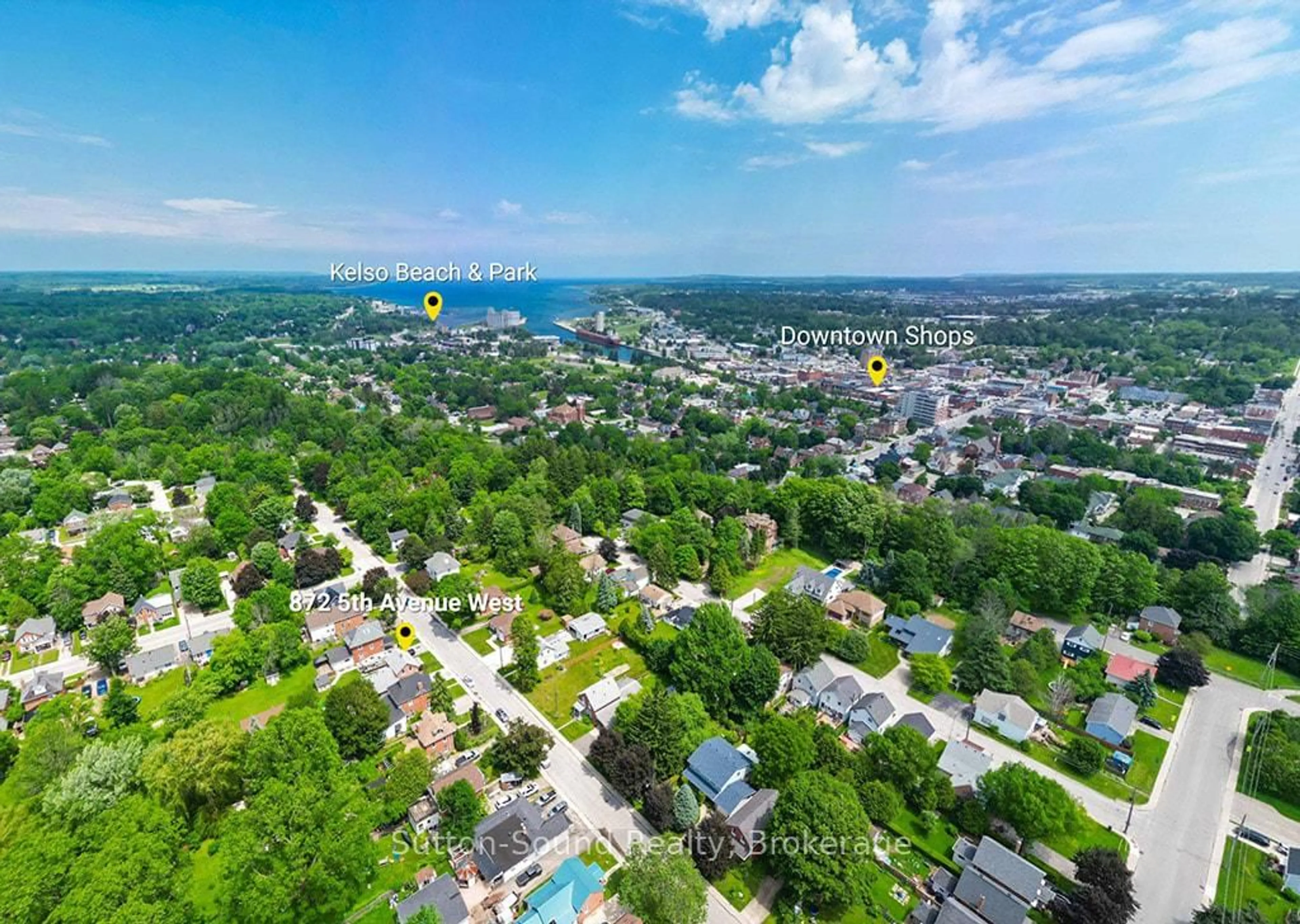 A pic from outside/outdoor area/front of a property/back of a property/a pic from drone, water/lake/river/ocean view for 872 5TH Ave, Owen Sound Ontario N4K 5A4