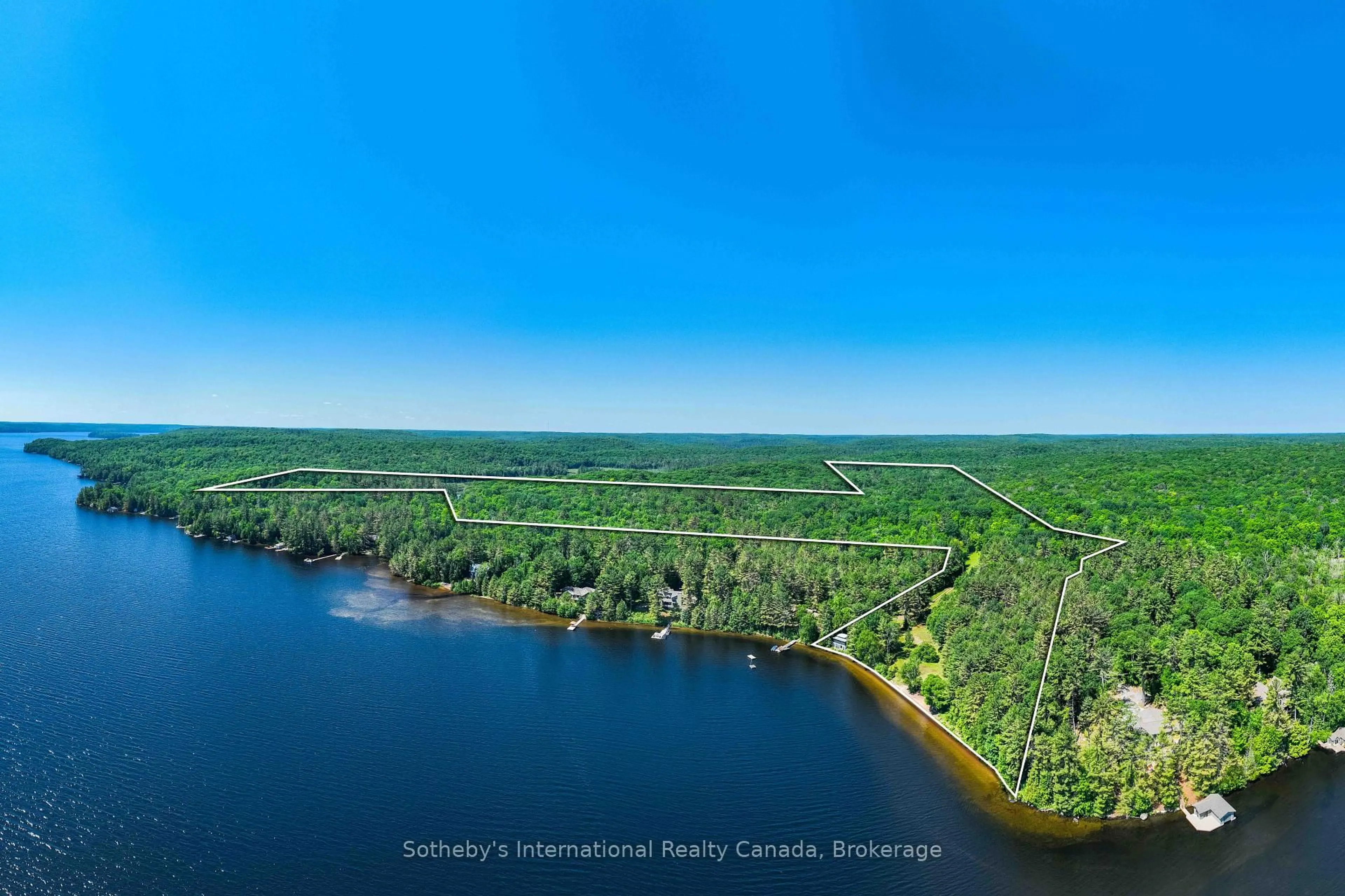 A pic from outside/outdoor area/front of a property/back of a property/a pic from drone, water/lake/river/ocean view for 2447 South Portage Rd, Lake of Bays Ontario L8H 6Z4