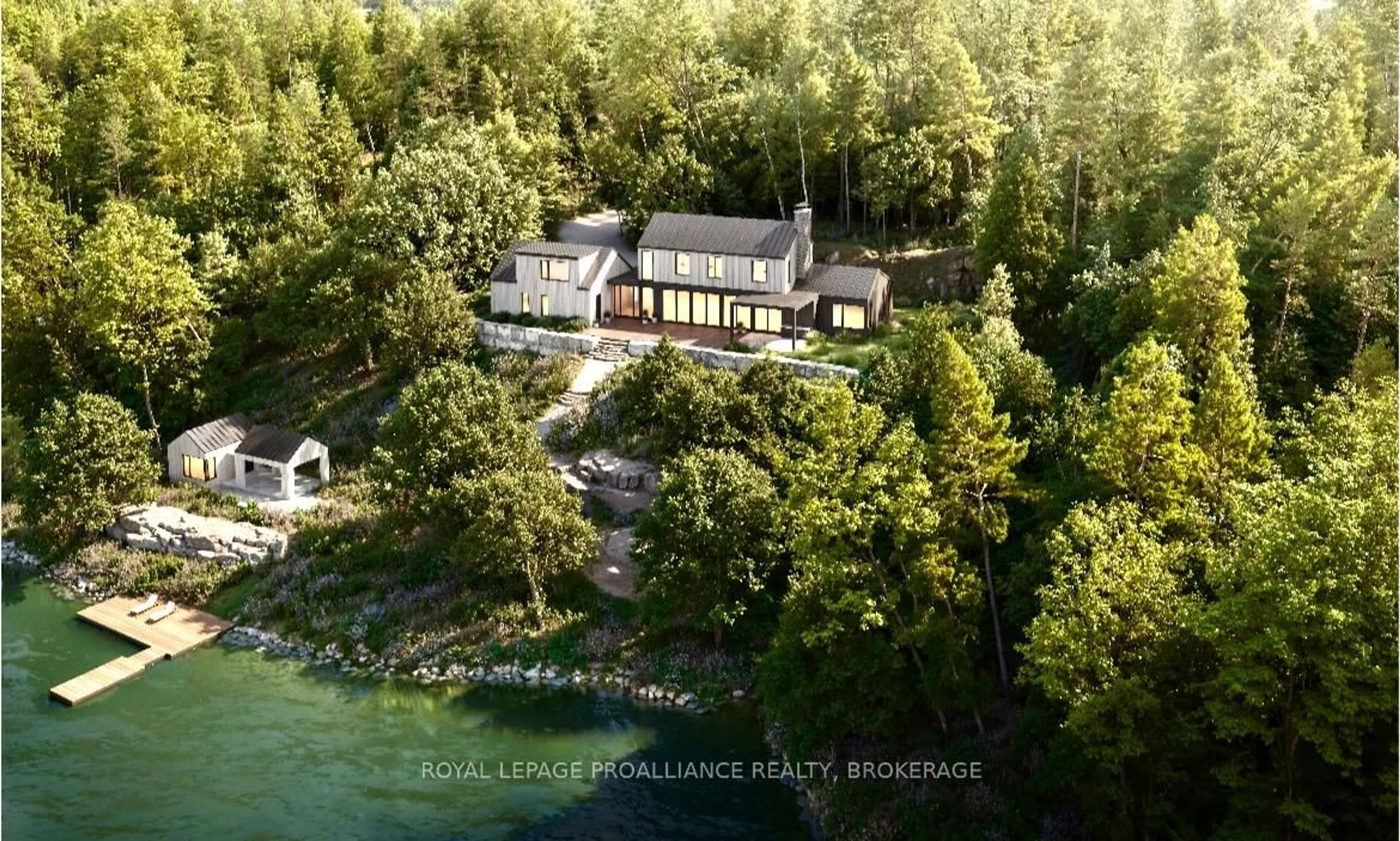 A pic from outside/outdoor area/front of a property/back of a property/a pic from drone, water/lake/river/ocean view for 4652 North Shore Rd, Perth Road Ontario K0H 2L0
