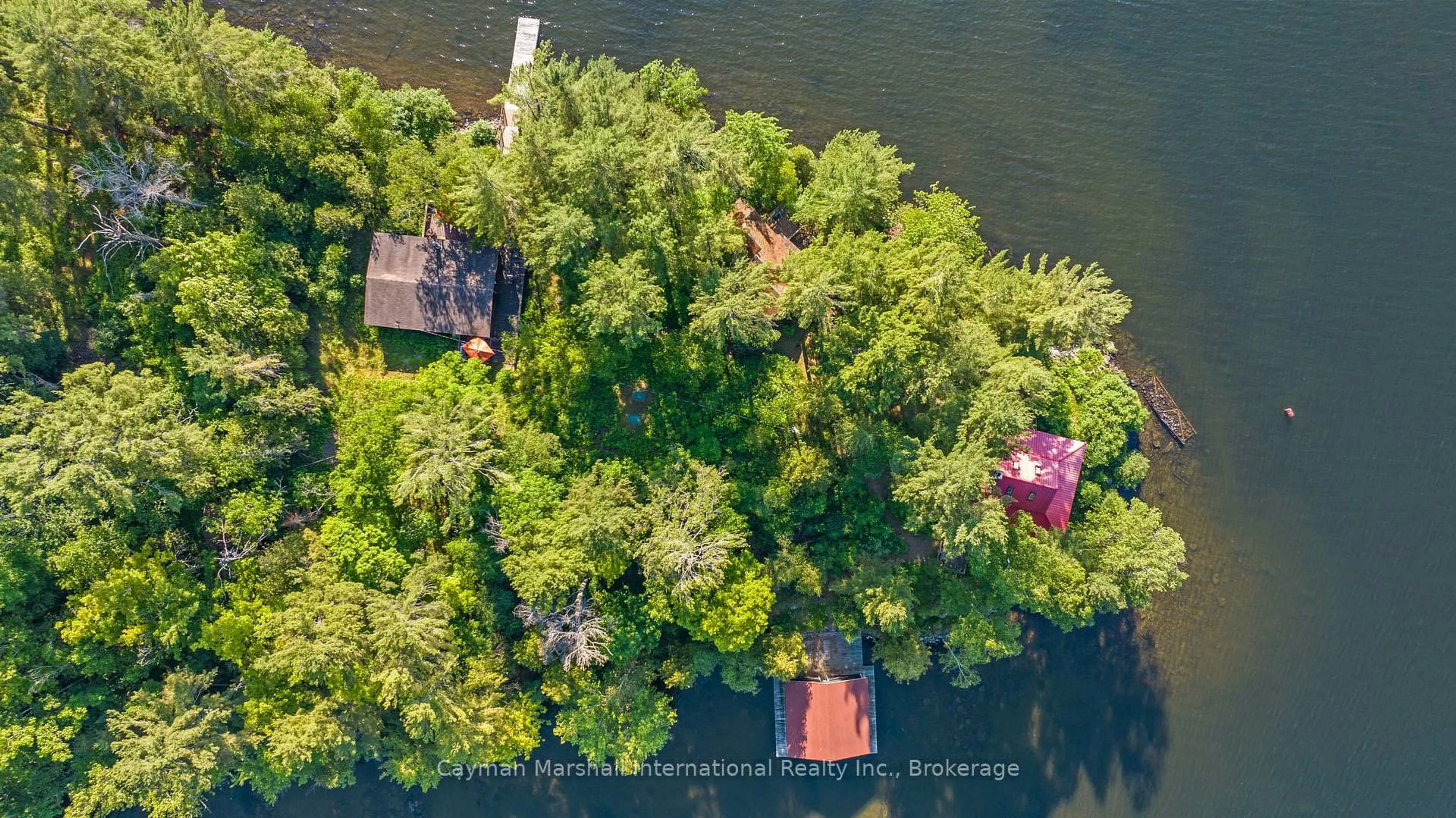 A pic from outside/outdoor area/front of a property/back of a property/a pic from drone, water/lake/river/ocean view for 6 Hills Island, Lake of Bays Ontario P1H 2J6
