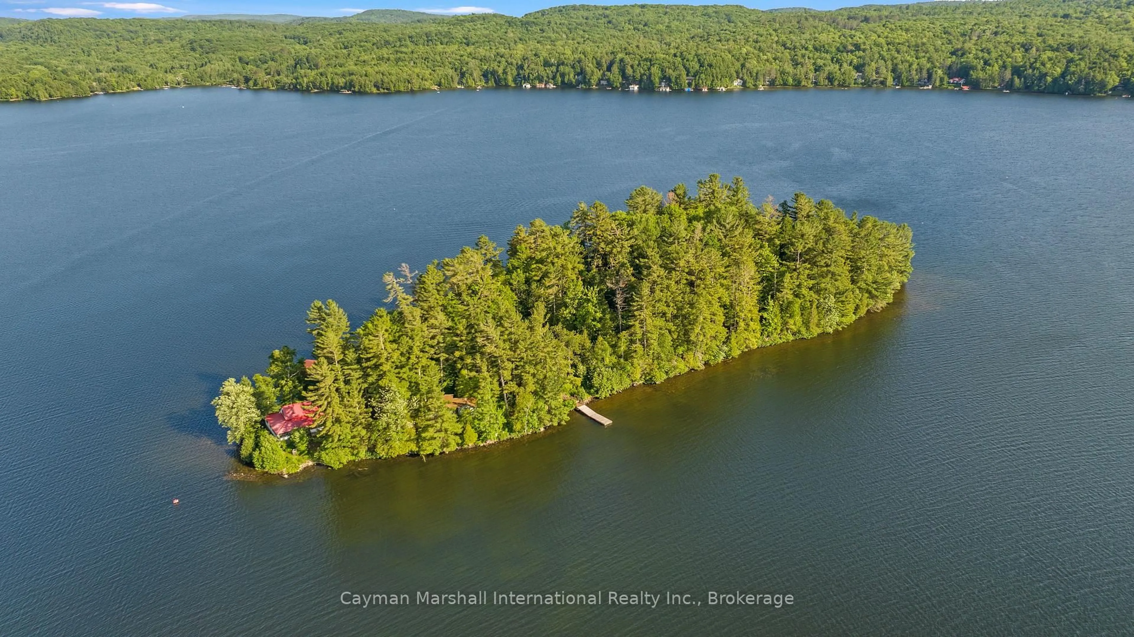 A pic from outside/outdoor area/front of a property/back of a property/a pic from drone, water/lake/river/ocean view for 6 Hills Island, Lake of Bays Ontario P1H 2J6