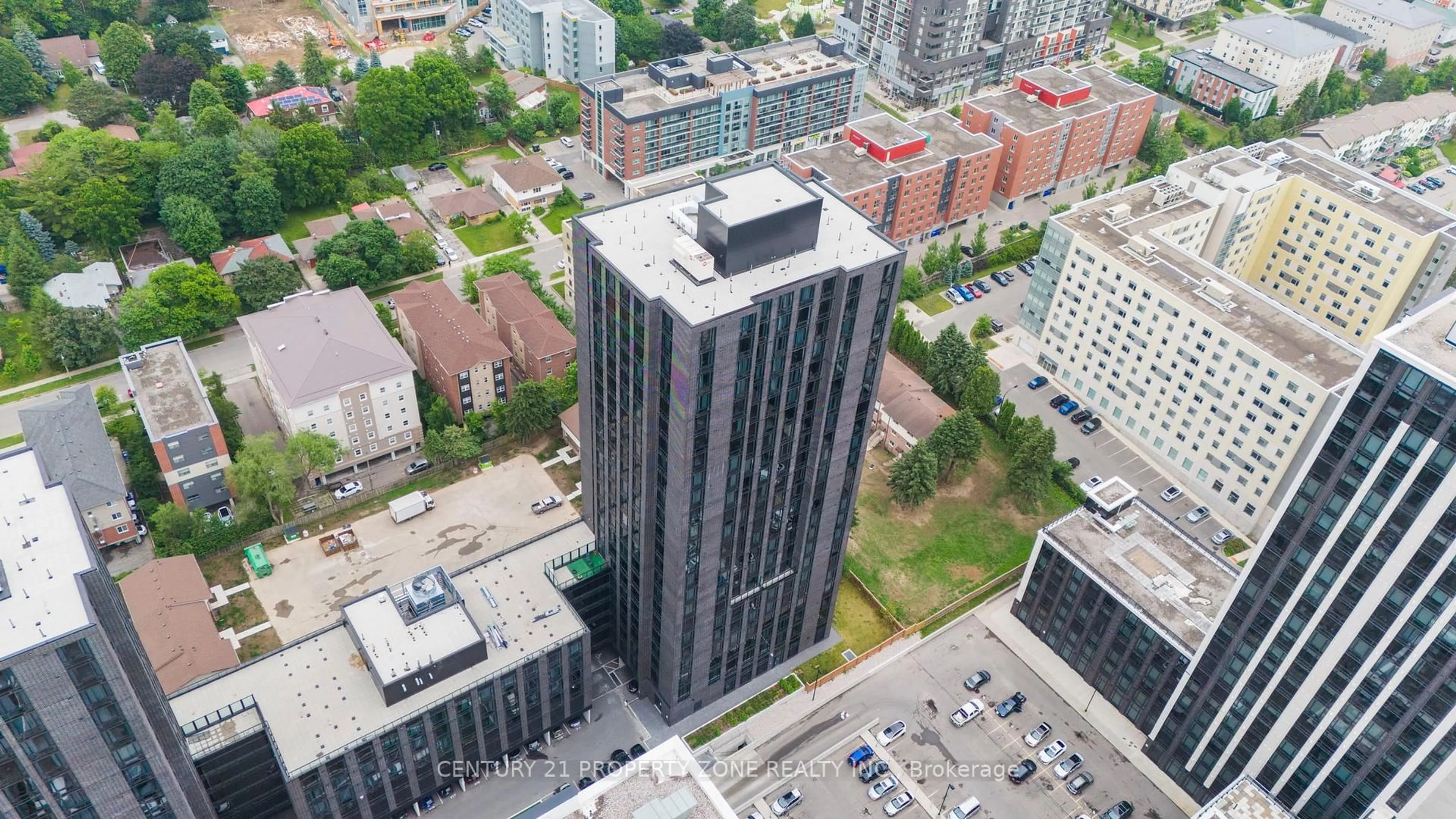 A pic from outside/outdoor area/front of a property/back of a property/a pic from drone, city buildings view from balcony for 145 Columbia St #2429, Waterloo Ontario N2L 0K7