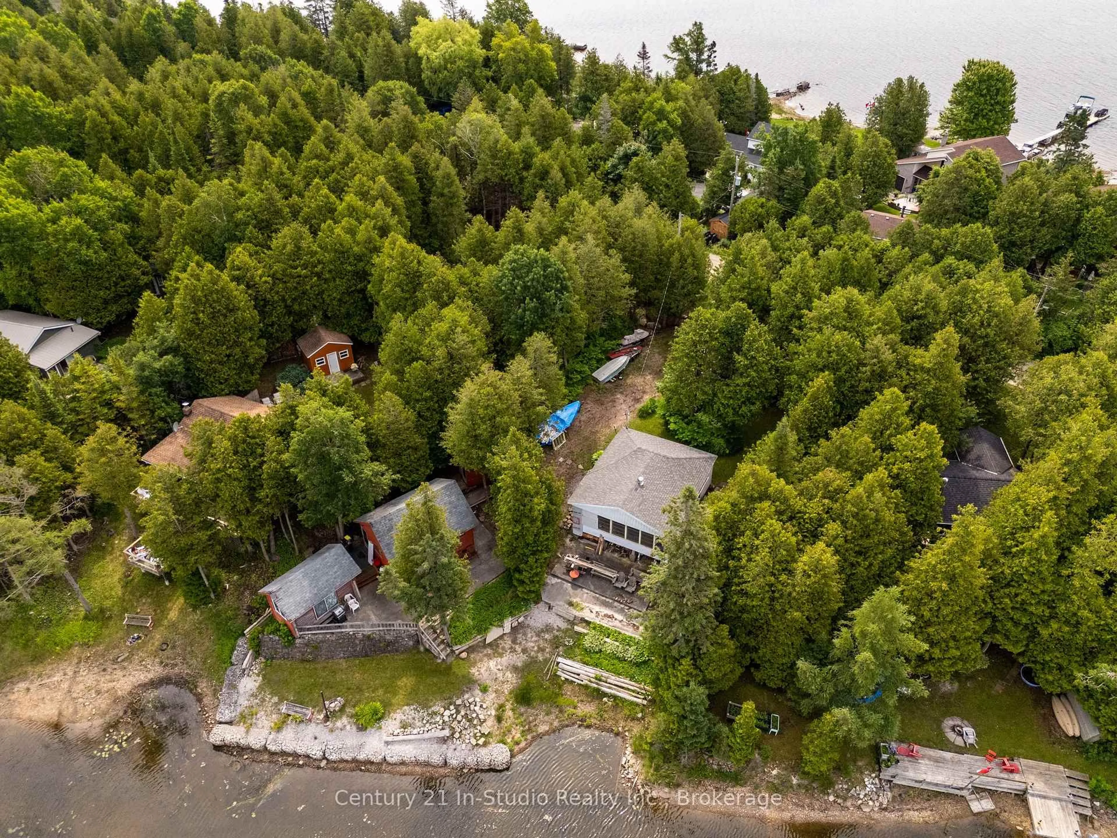 A pic from outside/outdoor area/front of a property/back of a property/a pic from drone, water/lake/river/ocean view for 42 STEWARTS Pt, Northern Bruce Peninsula Ontario N0H 2T0