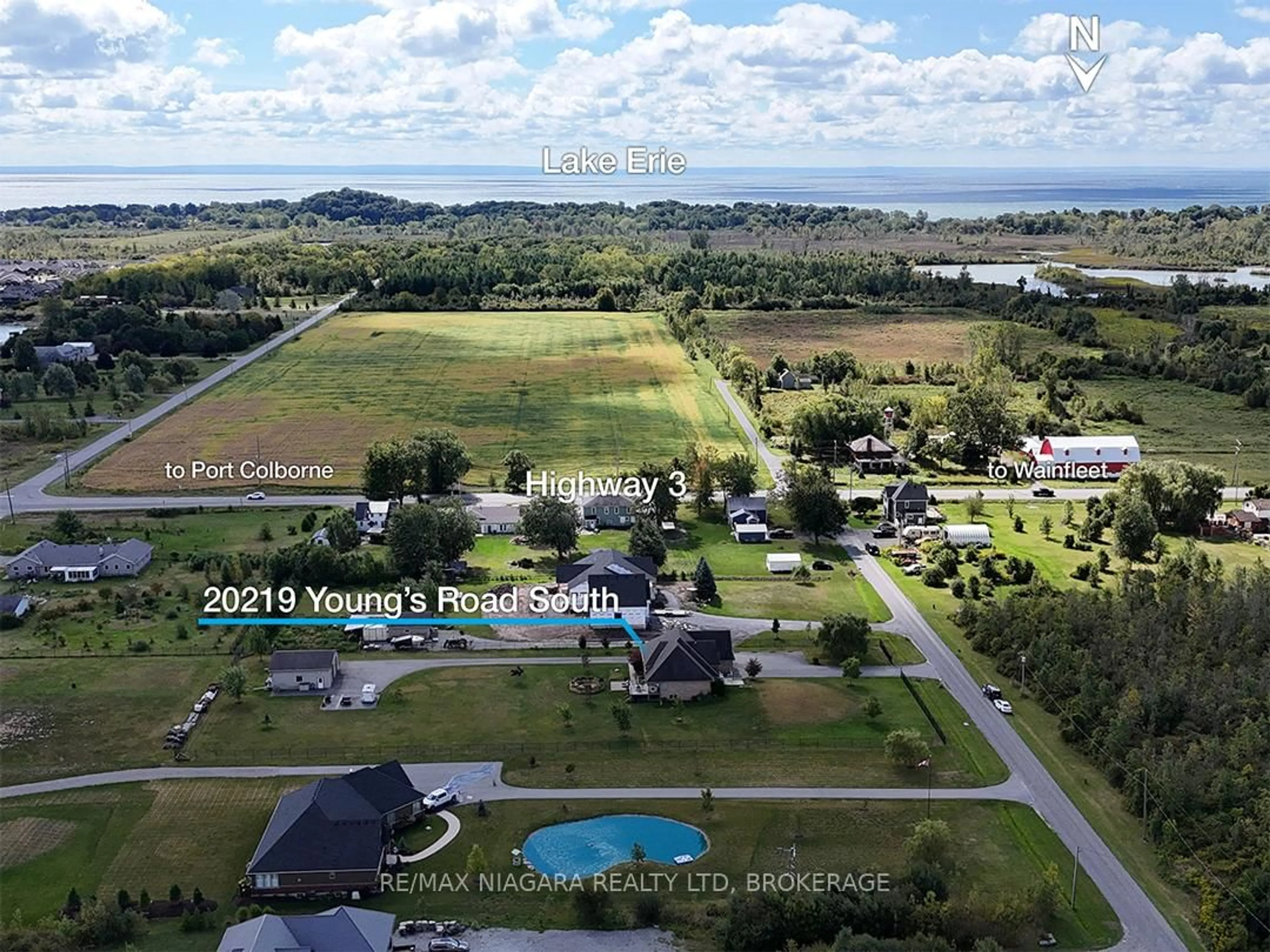 A pic from outside/outdoor area/front of a property/back of a property/a pic from drone, water/lake/river/ocean view for 20219 Youngs Rd, Wainfleet Ontario L3K 5V4