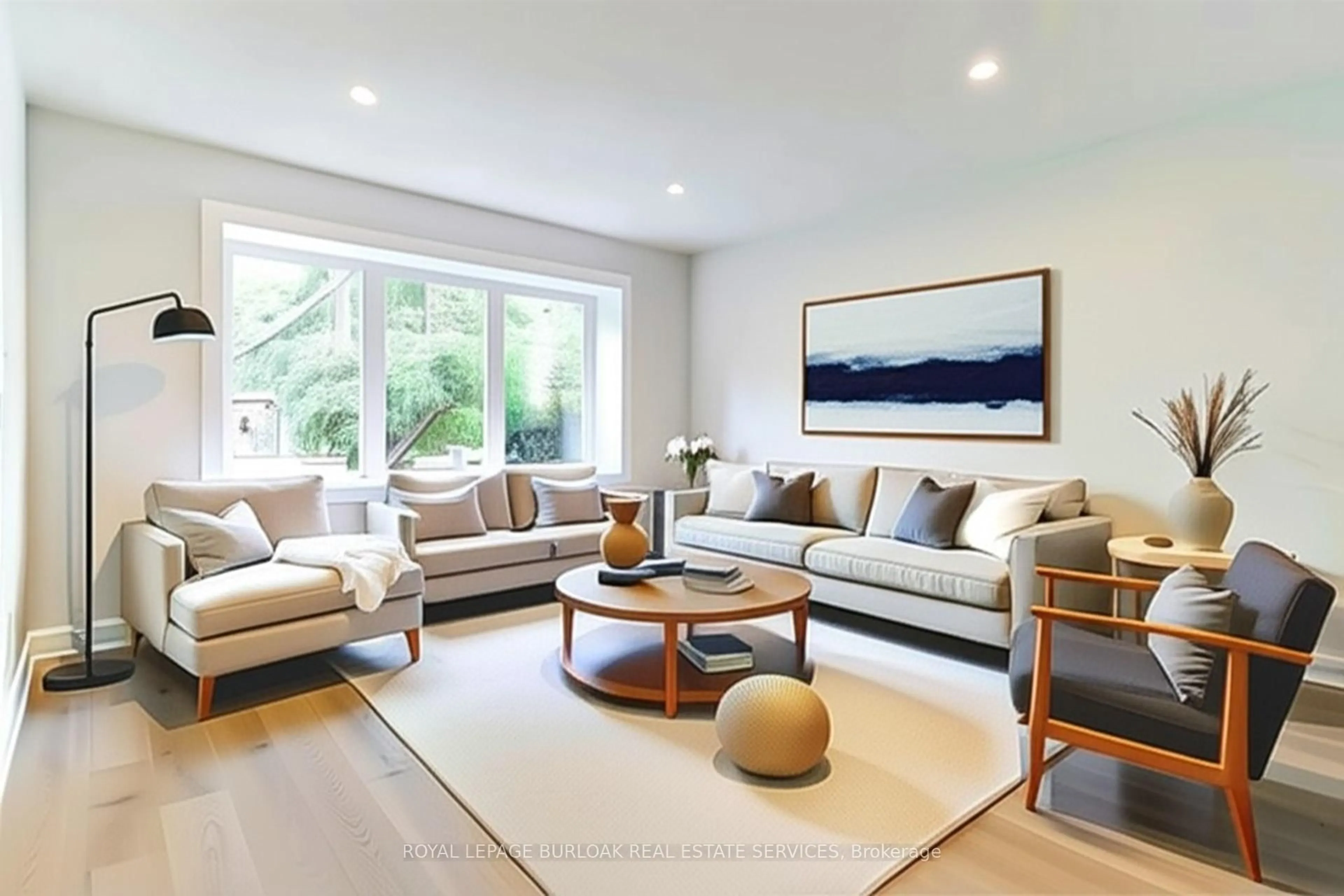 Living room with furniture, wood/laminate floor for 63 Fernwood Cres, Hamilton Ontario L8T 3L2
