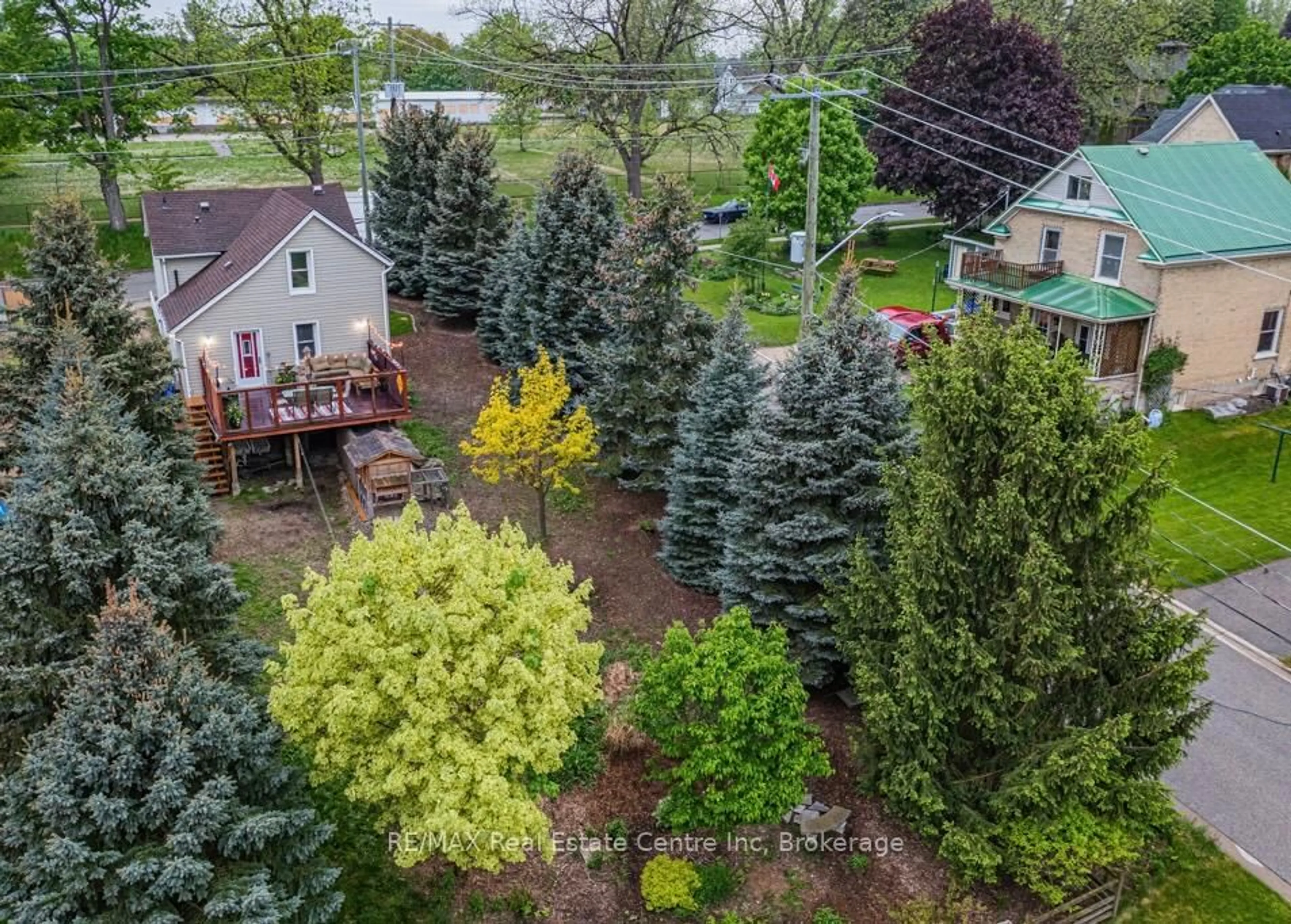 A pic from outside/outdoor area/front of a property/back of a property/a pic from drone, forest/trees view for 14 Riverside Dr, Woolwich Ontario N3B 1R1