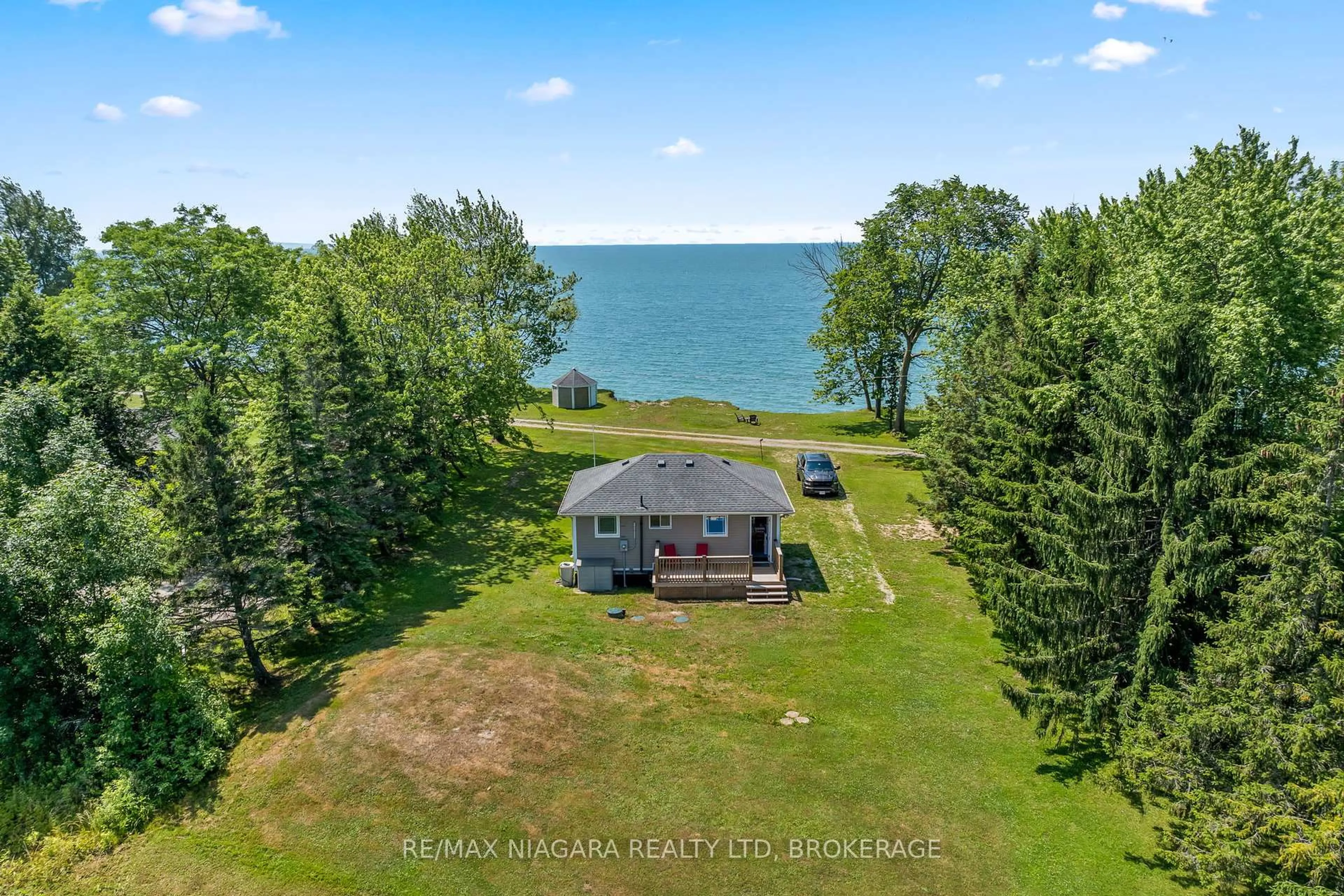A pic from outside/outdoor area/front of a property/back of a property/a pic from drone, water/lake/river/ocean view for 45 Erie Heights Line, Haldimand Ontario N0A 1K0