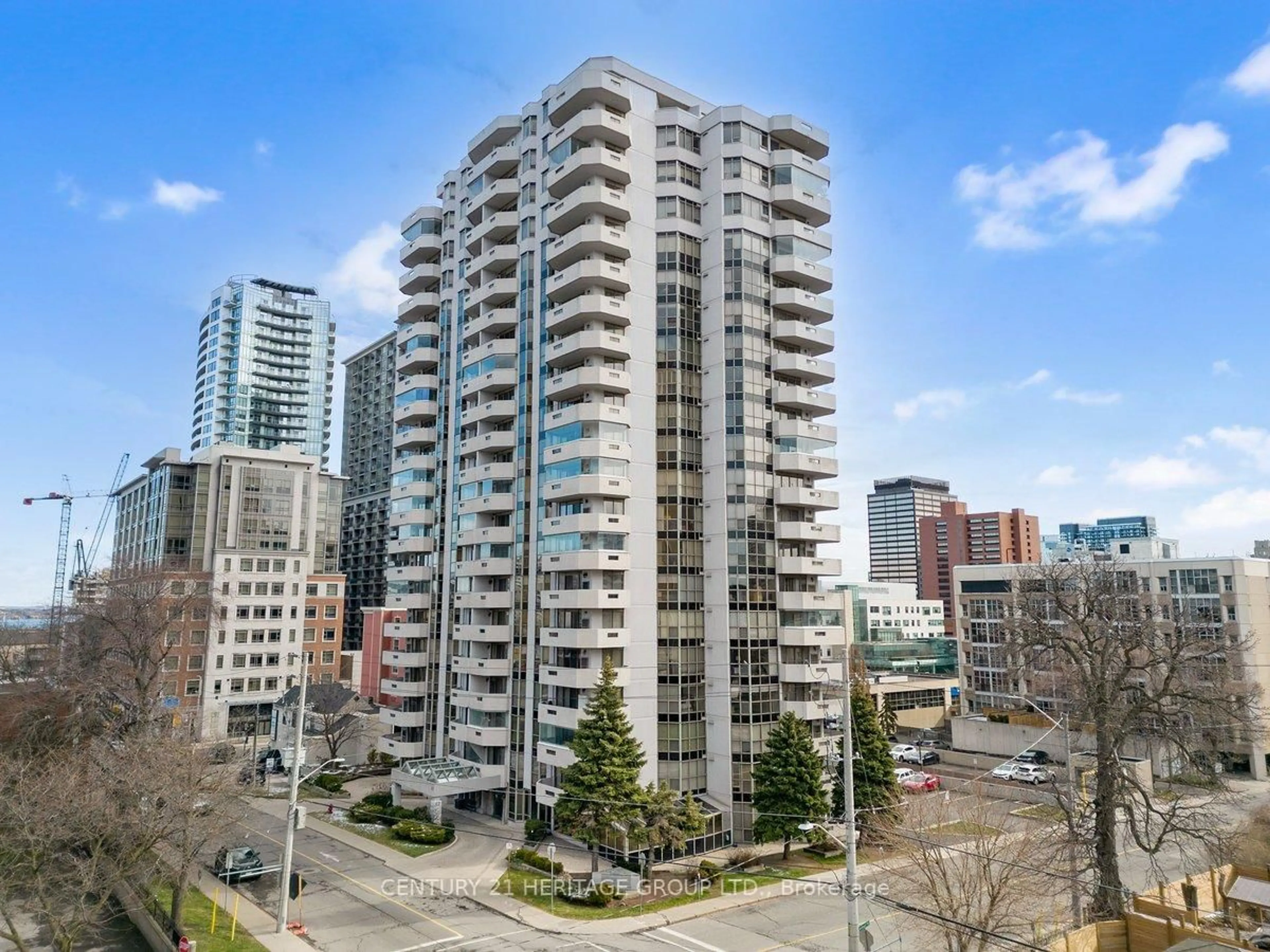 A pic from outside/outdoor area/front of a property/back of a property/a pic from drone, city buildings view from balcony for 67 Caroline St #102, Hamilton Ontario L8P 3K6