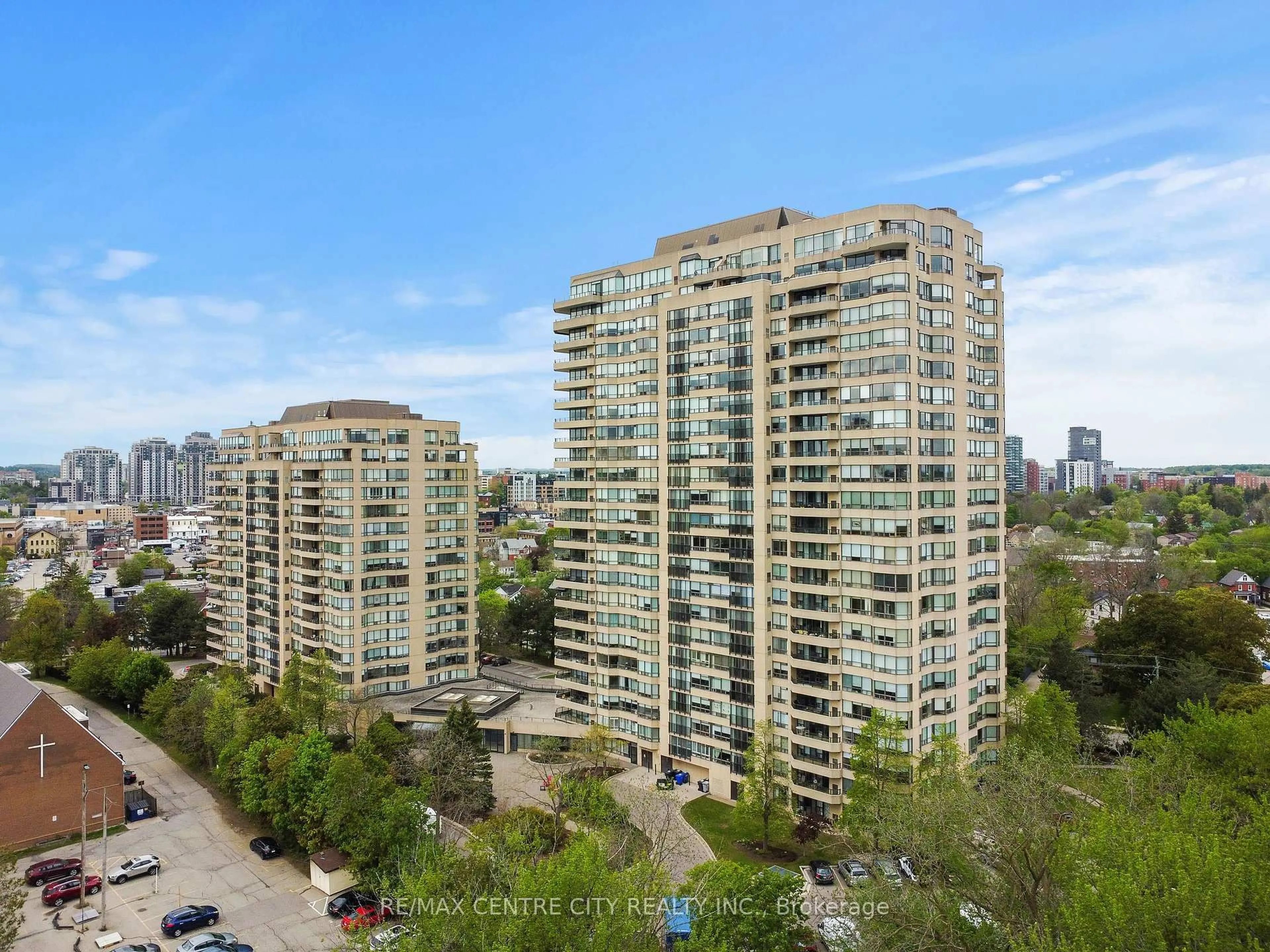 A pic from outside/outdoor area/front of a property/back of a property/a pic from drone, city buildings view from balcony for 4 Willow St #808, Waterloo Ontario N2J 4S2