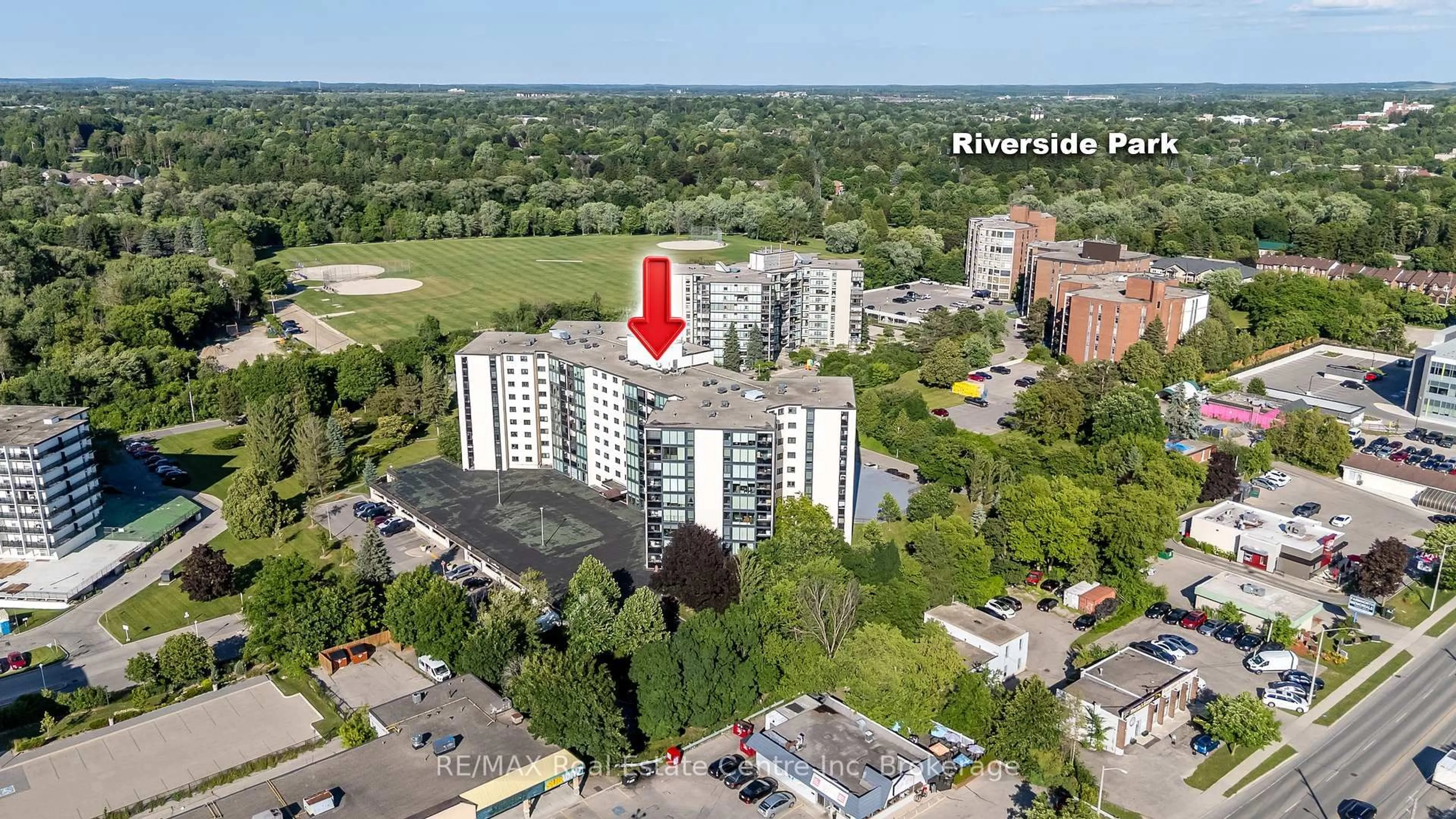 A pic from outside/outdoor area/front of a property/back of a property/a pic from drone, city buildings view from balcony for 19 Woodlawn Rd #212, Guelph Ontario N1H 7B1