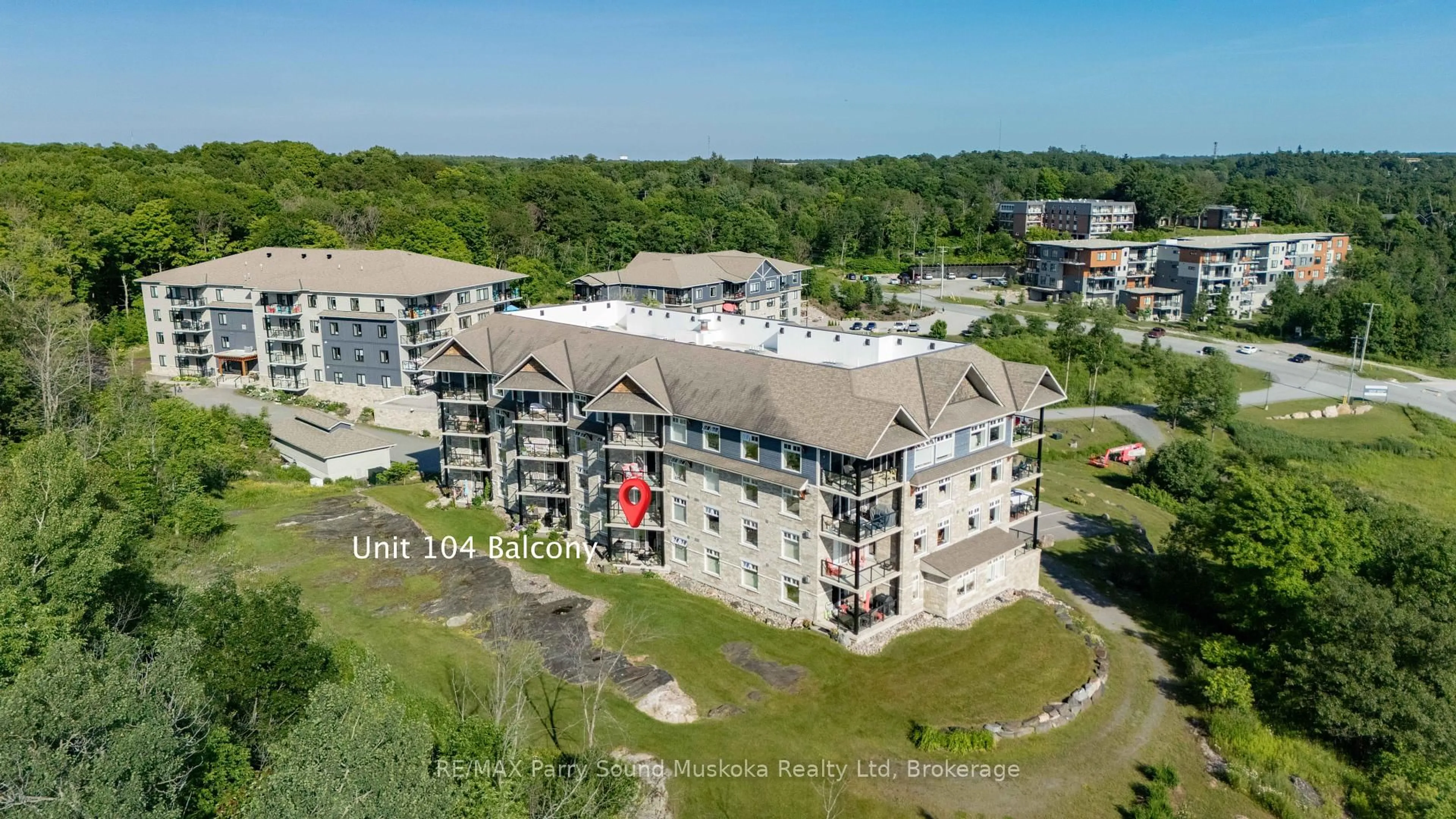 A pic from outside/outdoor area/front of a property/back of a property/a pic from drone, building for 11A Salt Dock Rd #104, Parry Sound Ontario P2A 3B6