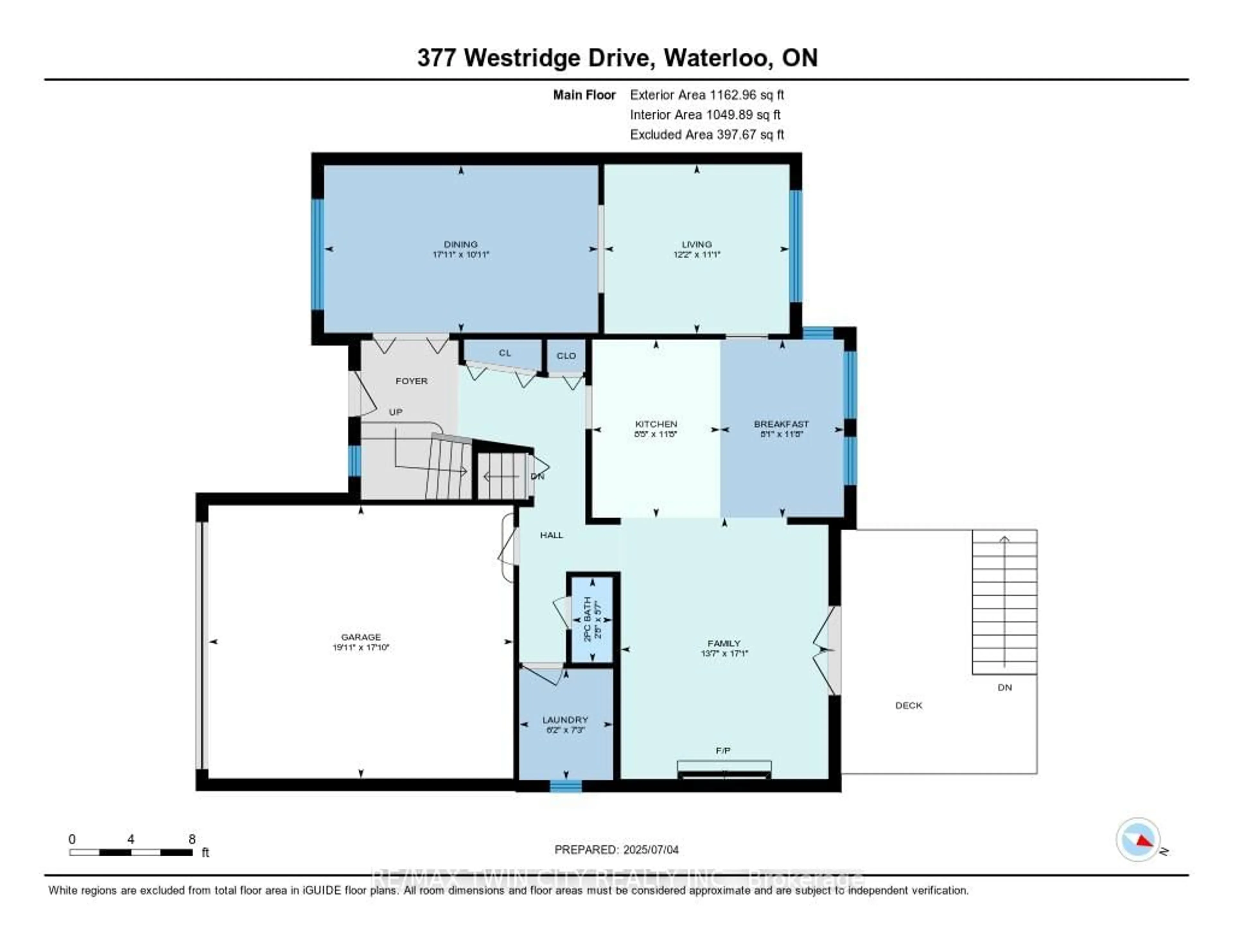 Floor plan for 377 Westridge Dr, Waterloo Ontario N2L 5Y1