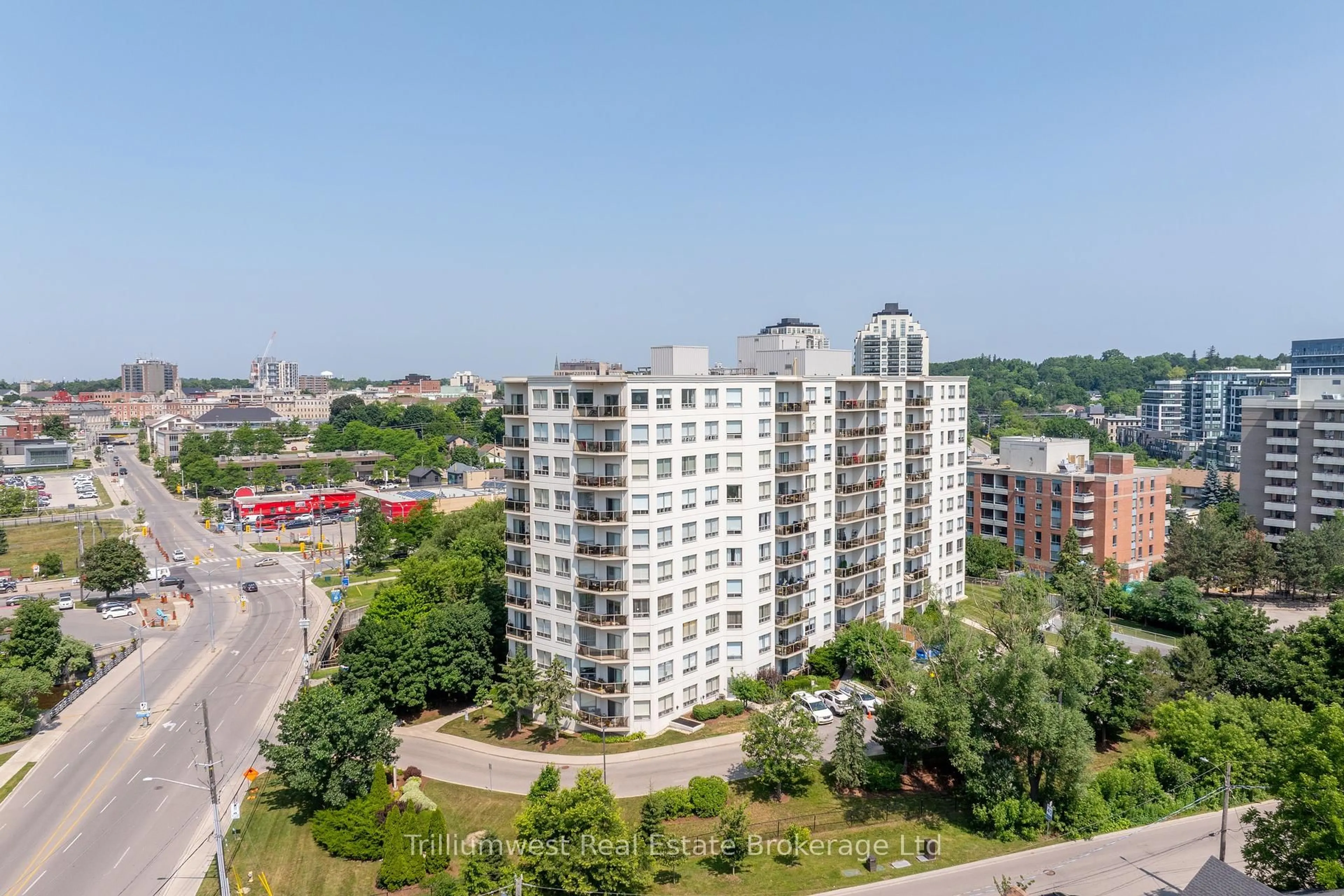 A pic from outside/outdoor area/front of a property/back of a property/a pic from drone, city buildings view from balcony for 304 - 60 Wyndham St, Guelph Ontario N1E 7H7