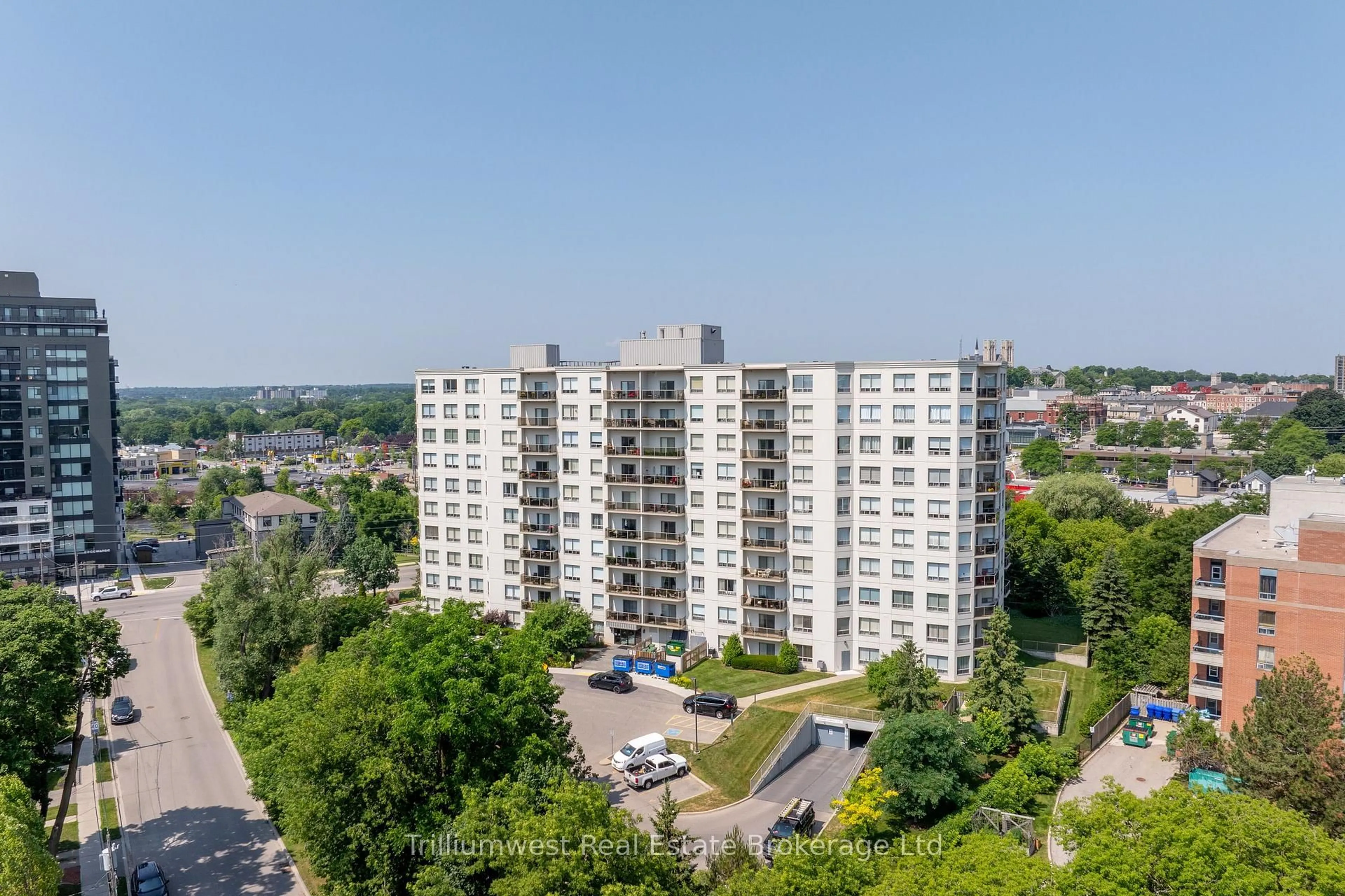 A pic from outside/outdoor area/front of a property/back of a property/a pic from drone, city buildings view from balcony for 304 - 60 Wyndham St, Guelph Ontario N1E 7H7