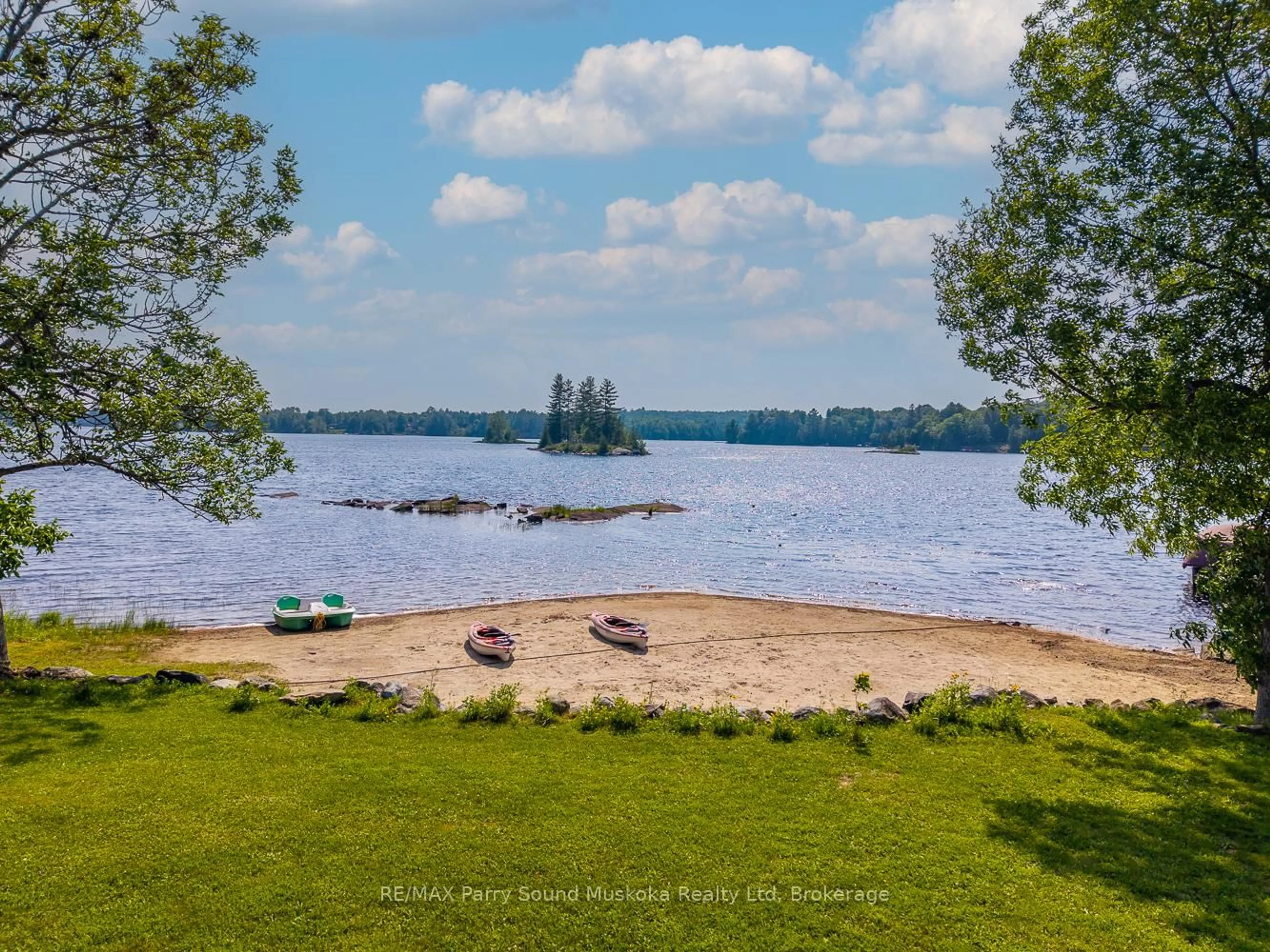 A pic from outside/outdoor area/front of a property/back of a property/a pic from drone, water/lake/river/ocean view for 97 Gibson Bay Rd, Whitestone Ontario P0A 1G0