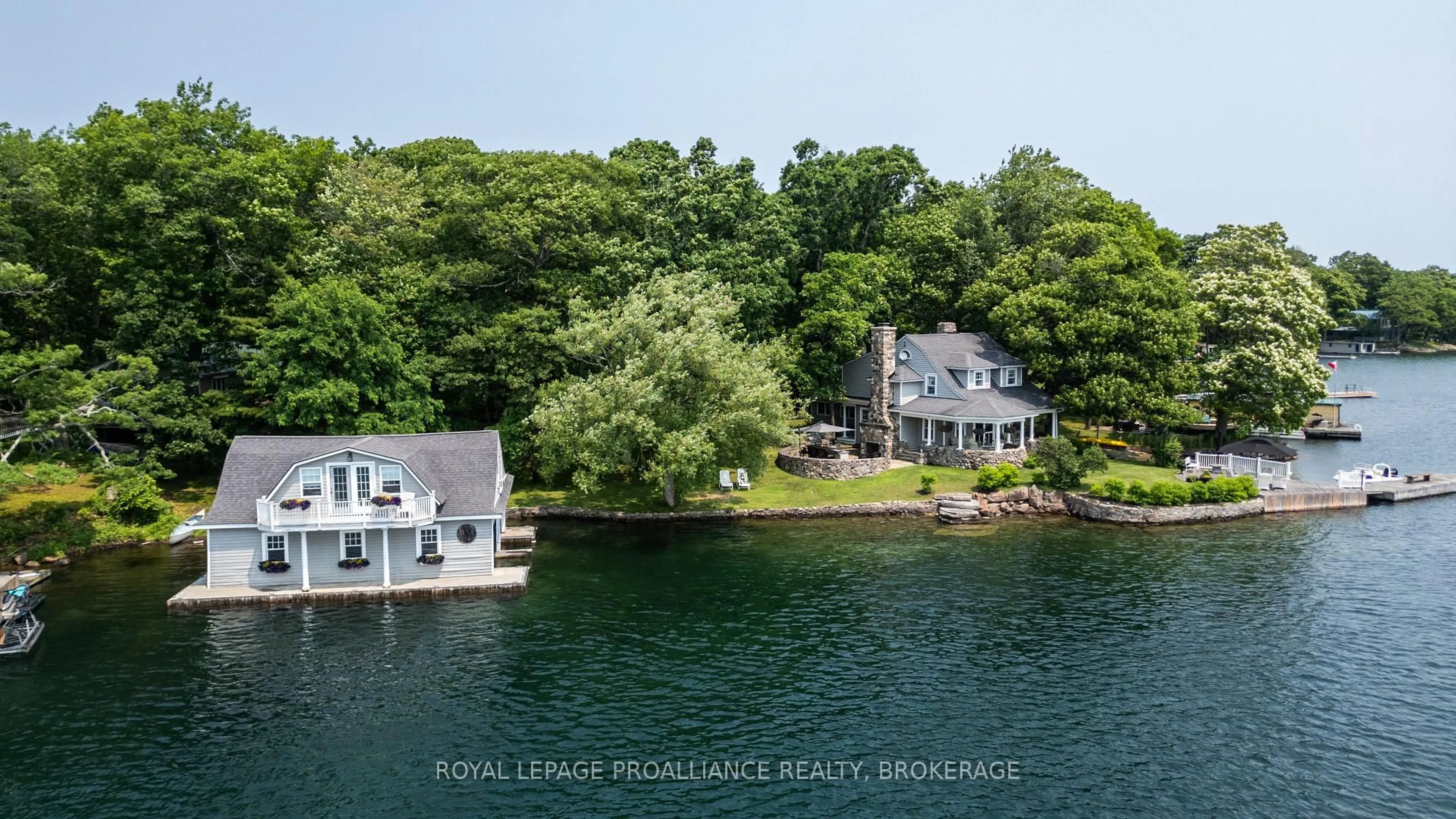 A pic from outside/outdoor area/front of a property/back of a property/a pic from drone, water/lake/river/ocean view for 121 Tremont Park Island, Leeds and the Thousand Islands Ontario K7G 3C9