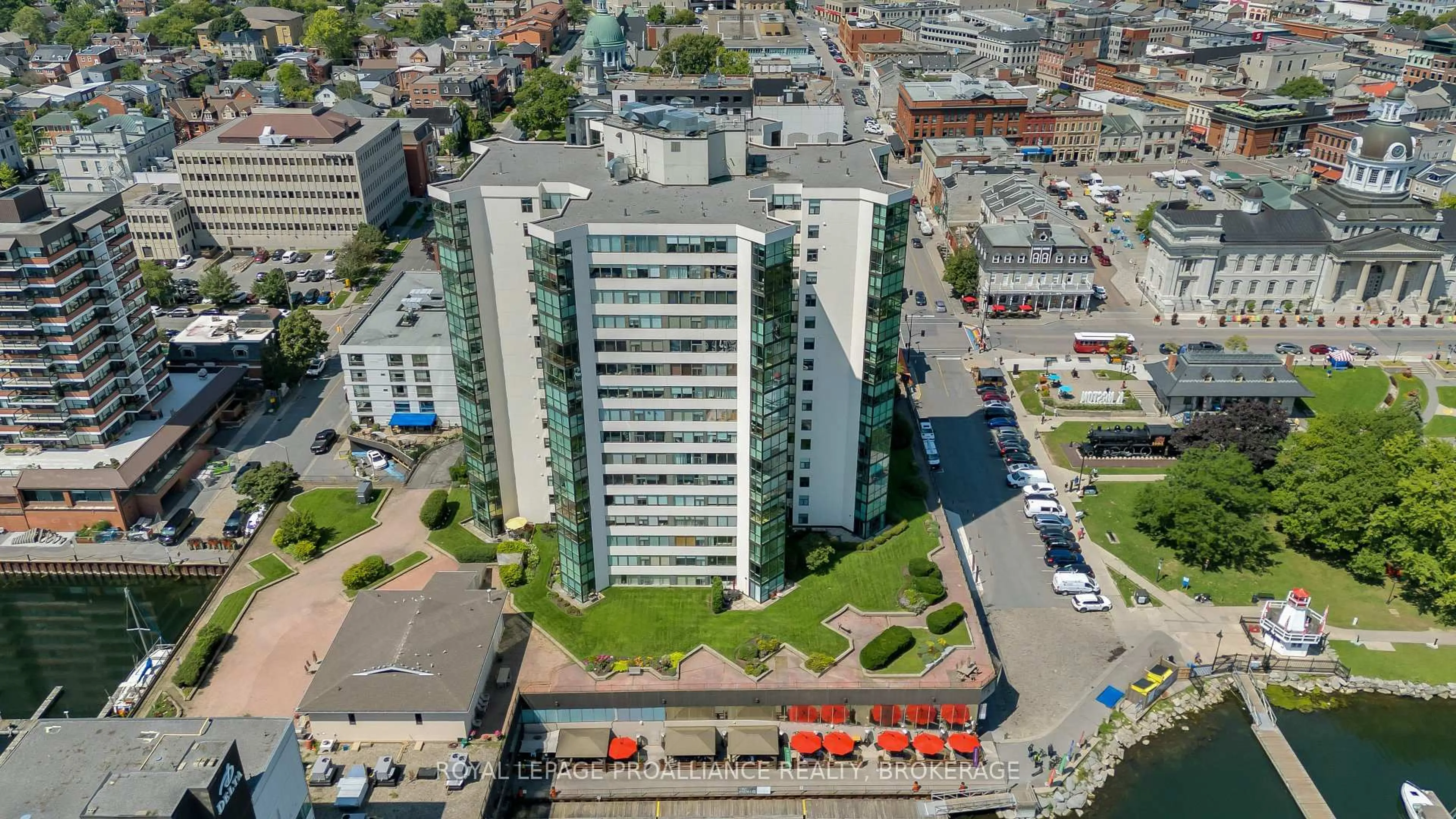 A pic from outside/outdoor area/front of a property/back of a property/a pic from drone, city buildings view from balcony for 185 Ontario St #1205, Kingston Ontario K7L 2Y7